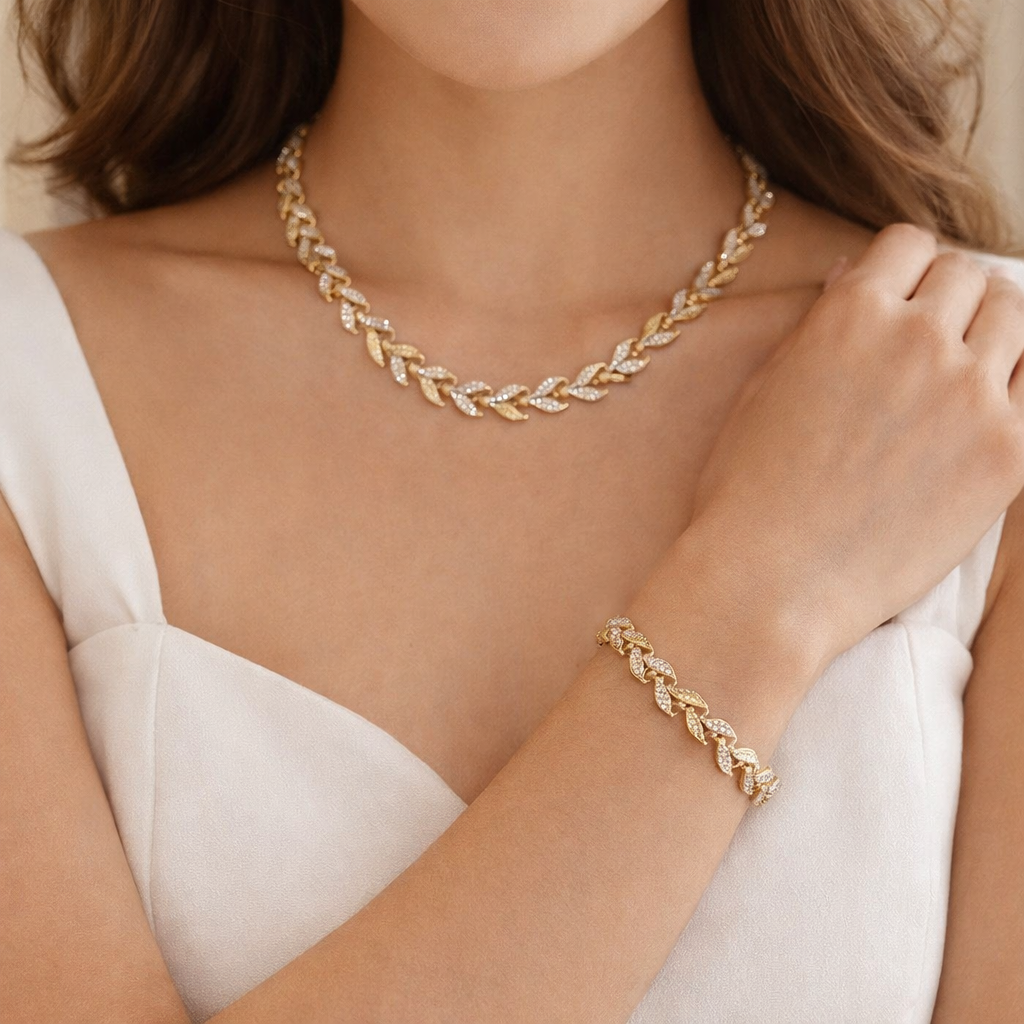Golden Leaf Luxe Necklace & Bracelet Set