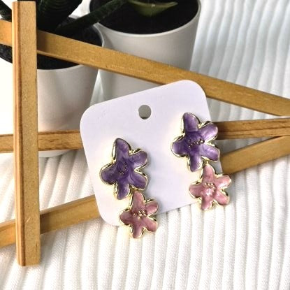 Purple & Pink Enamel Flower Statement Earrings