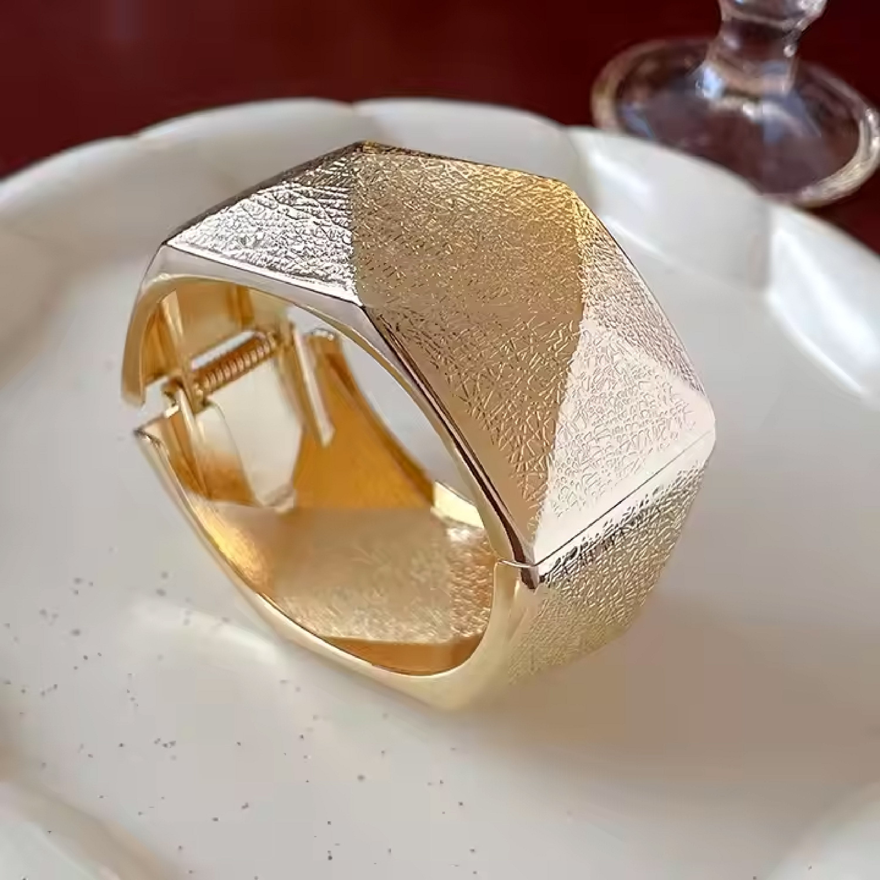 Geometric Textured Gold Bangle