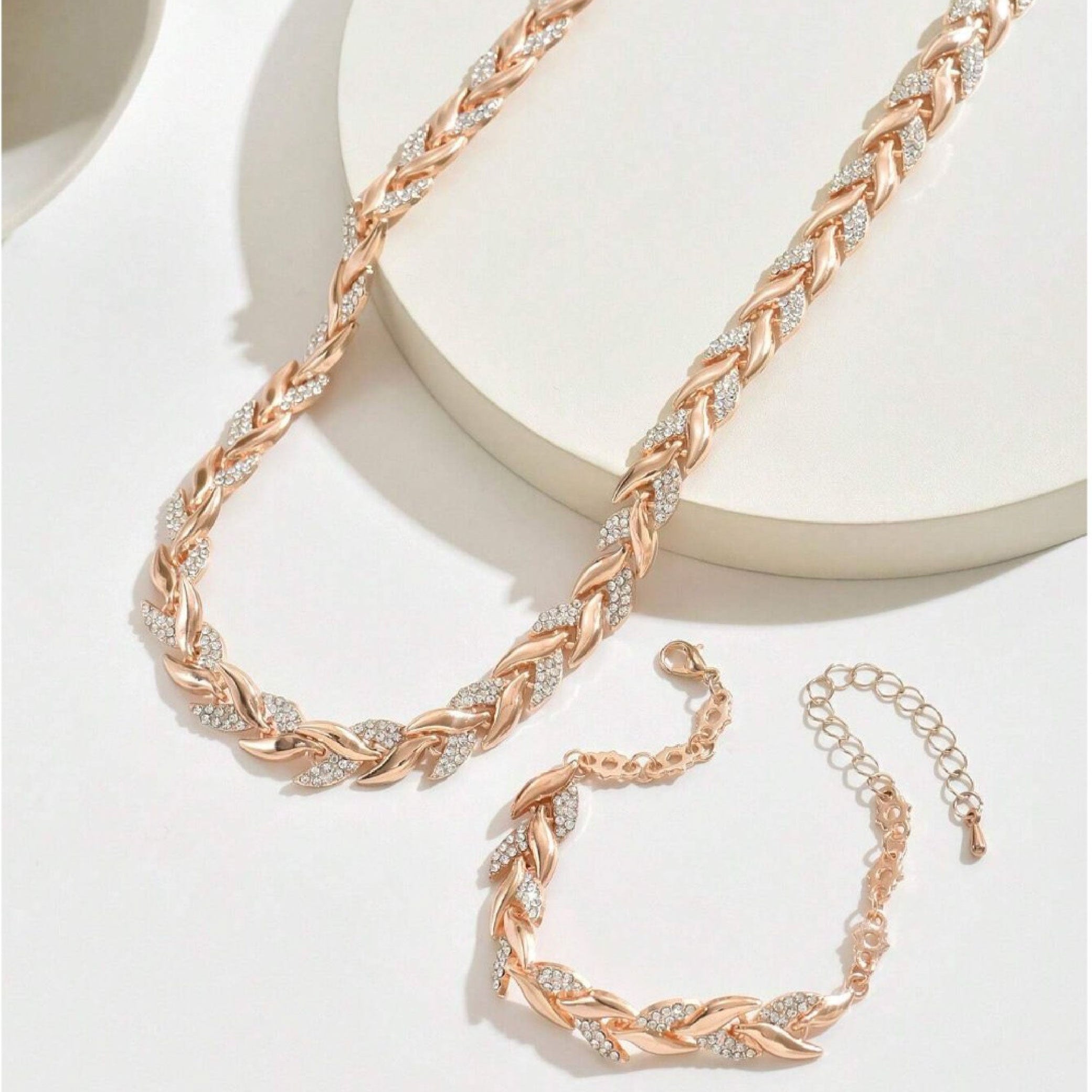 Roselle Leaf Necklace & Bracelet Set- Rose Gold