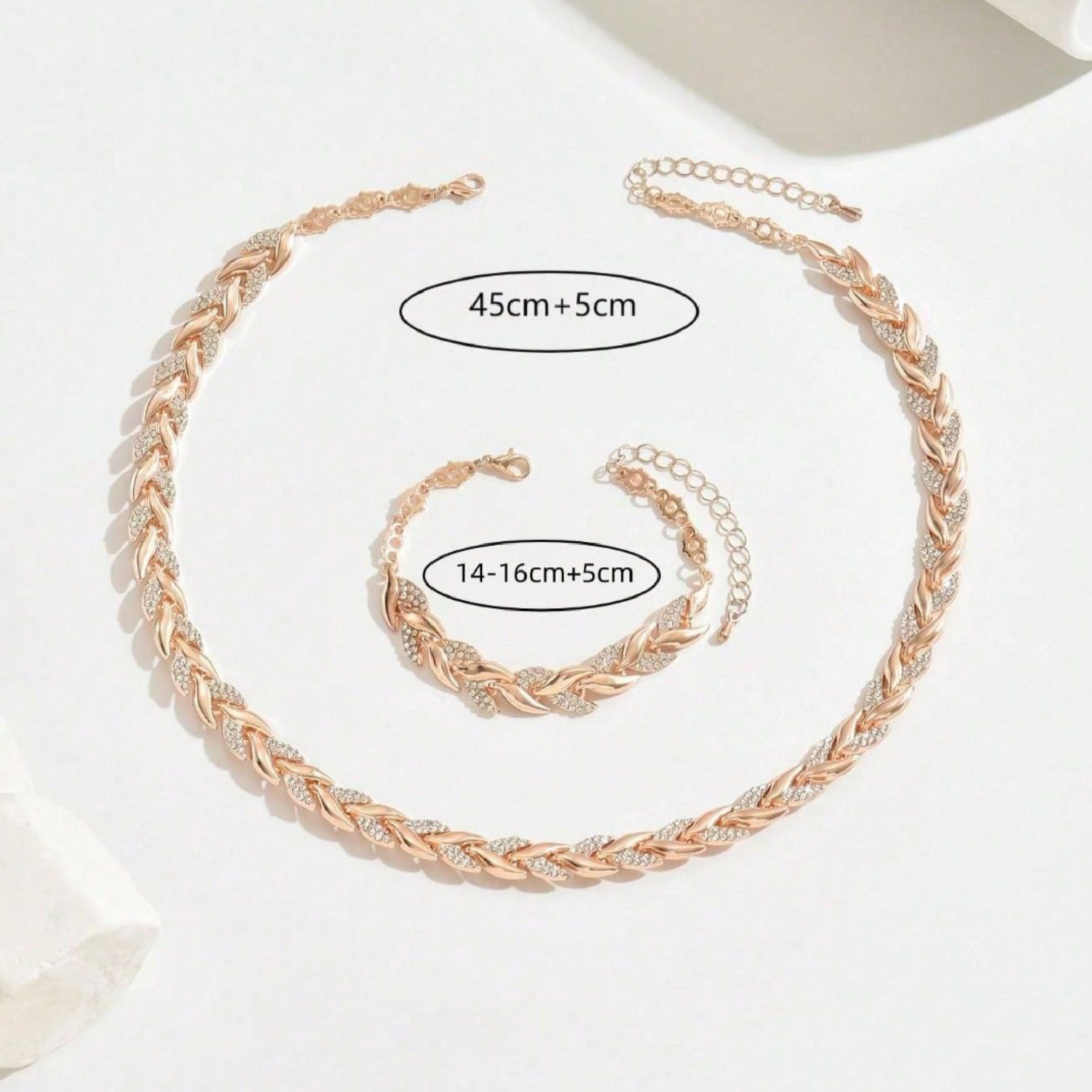 Roselle Leaf Necklace & Bracelet Set- Rose Gold