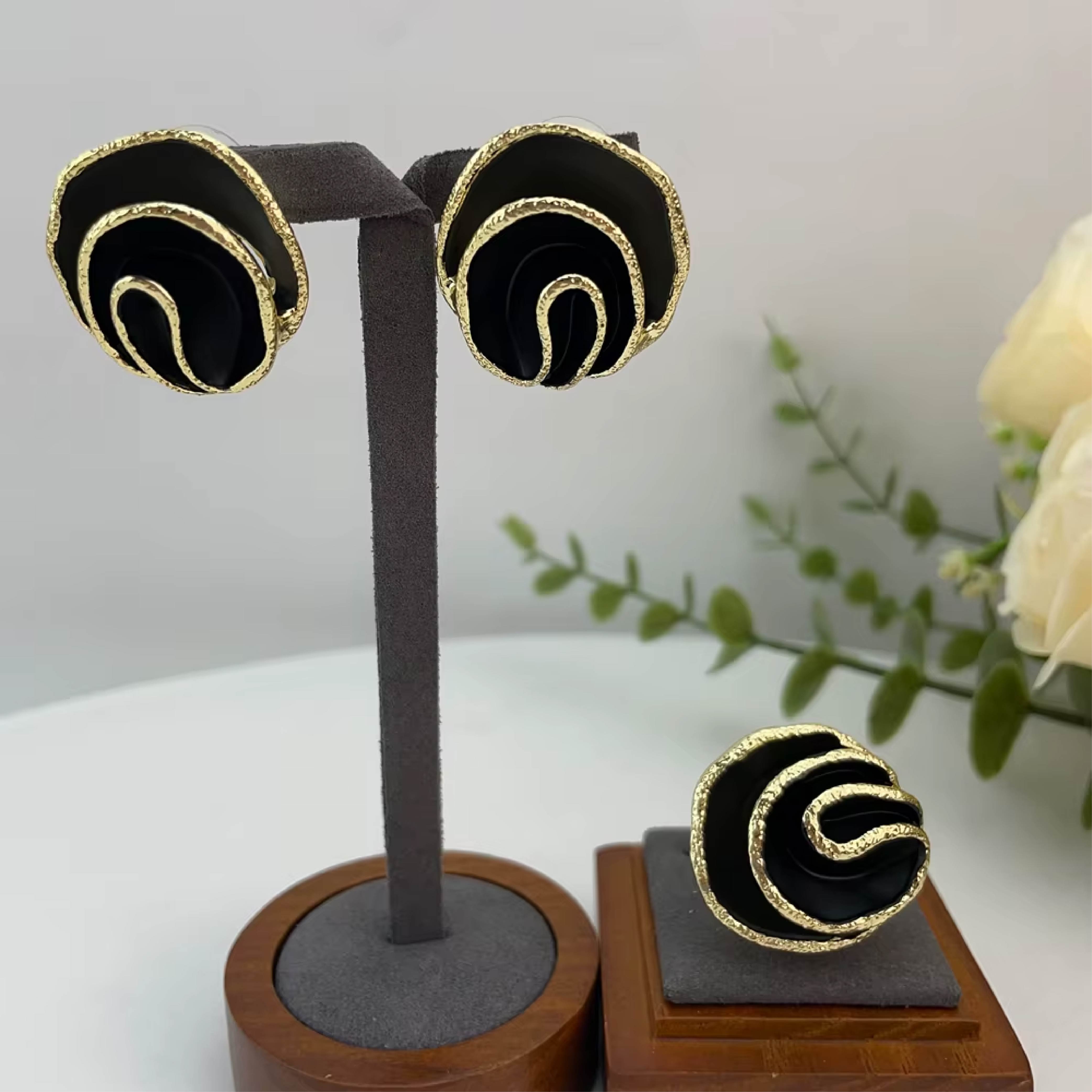 Midnight Swirl Gold & Black Stud Earrings