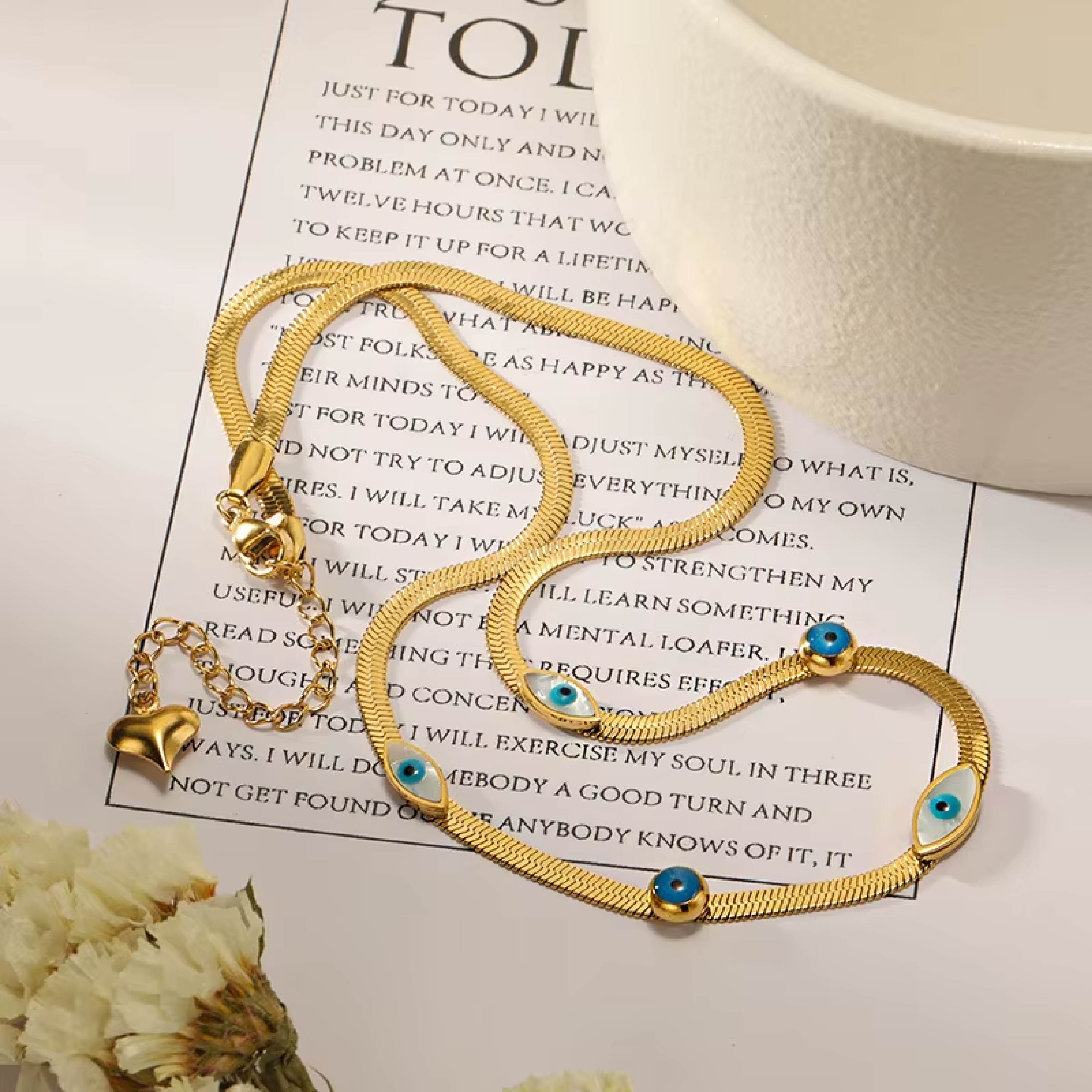 Blue Evil Eye Protective Gold Necklace