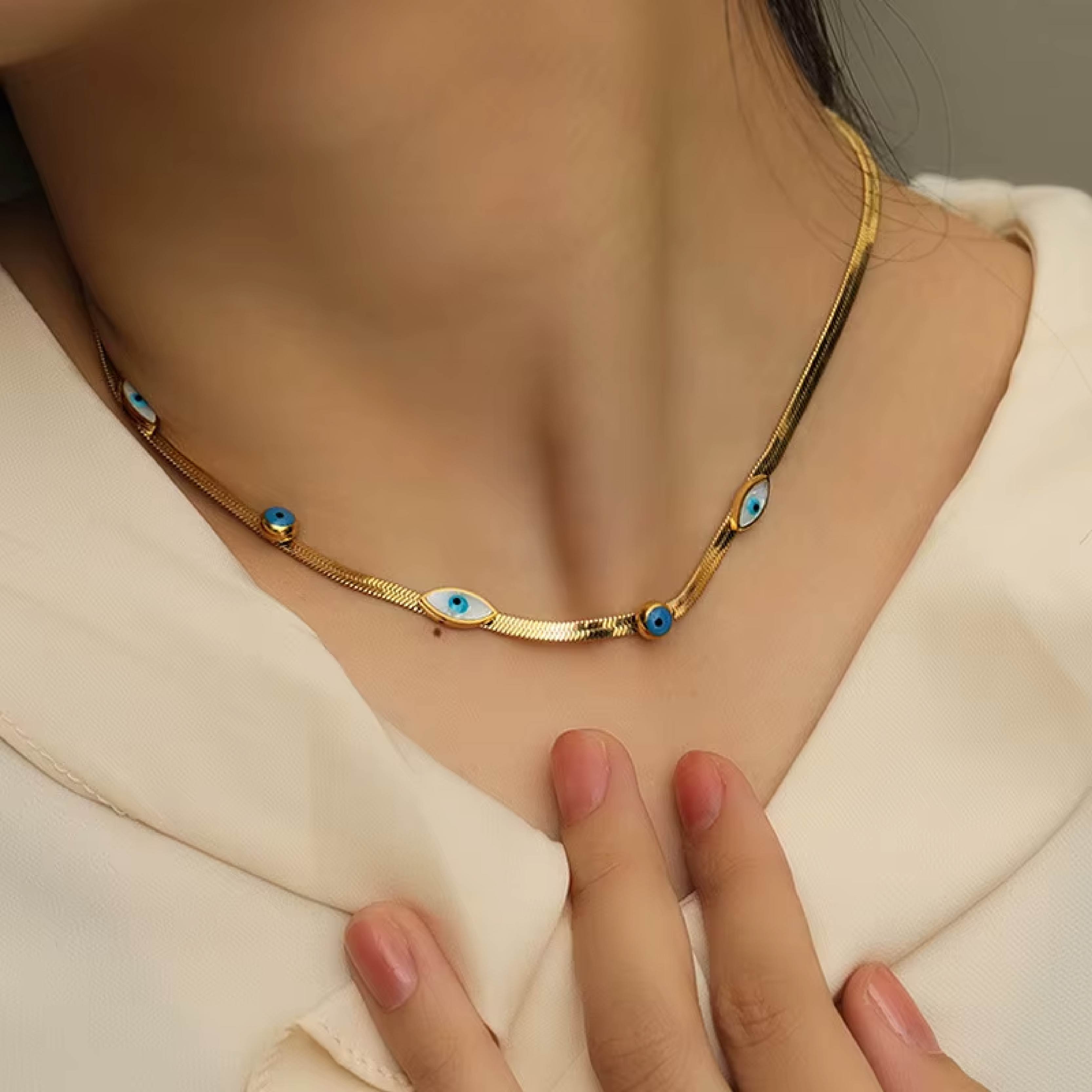 Blue Evil Eye Protective Gold Necklace