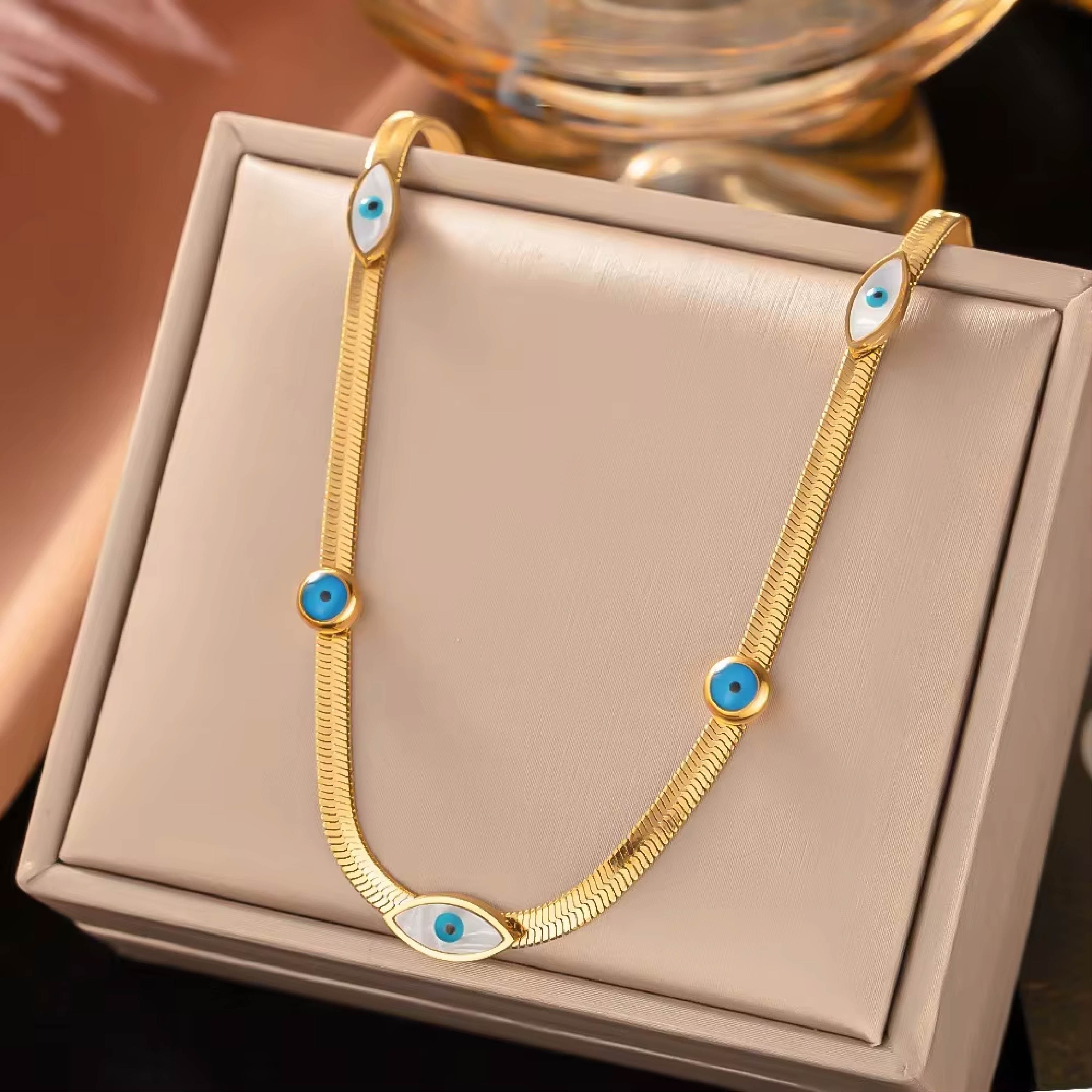 Blue Evil Eye Protective Gold Necklace