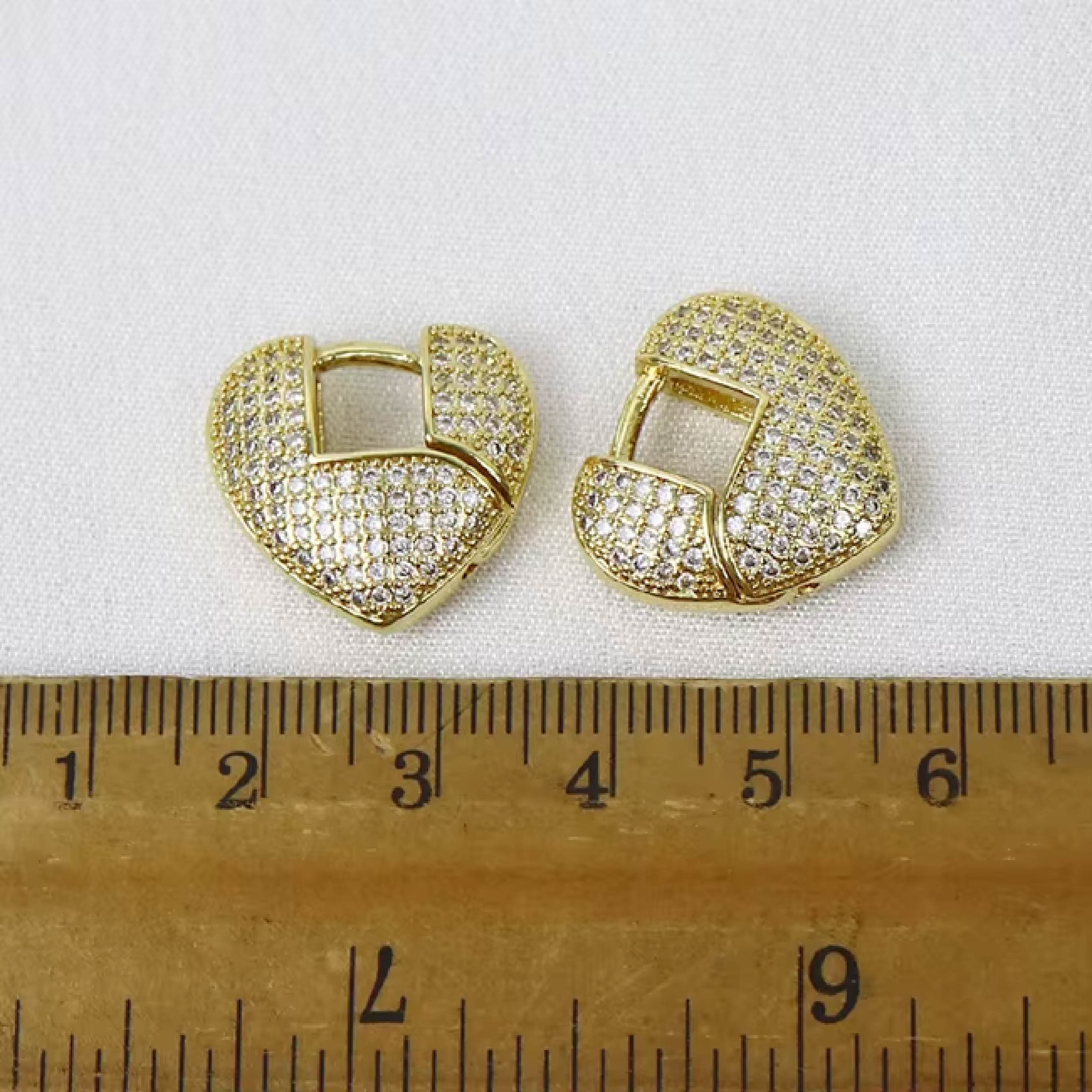 Sparkling Heart Gold Hoop Earrings