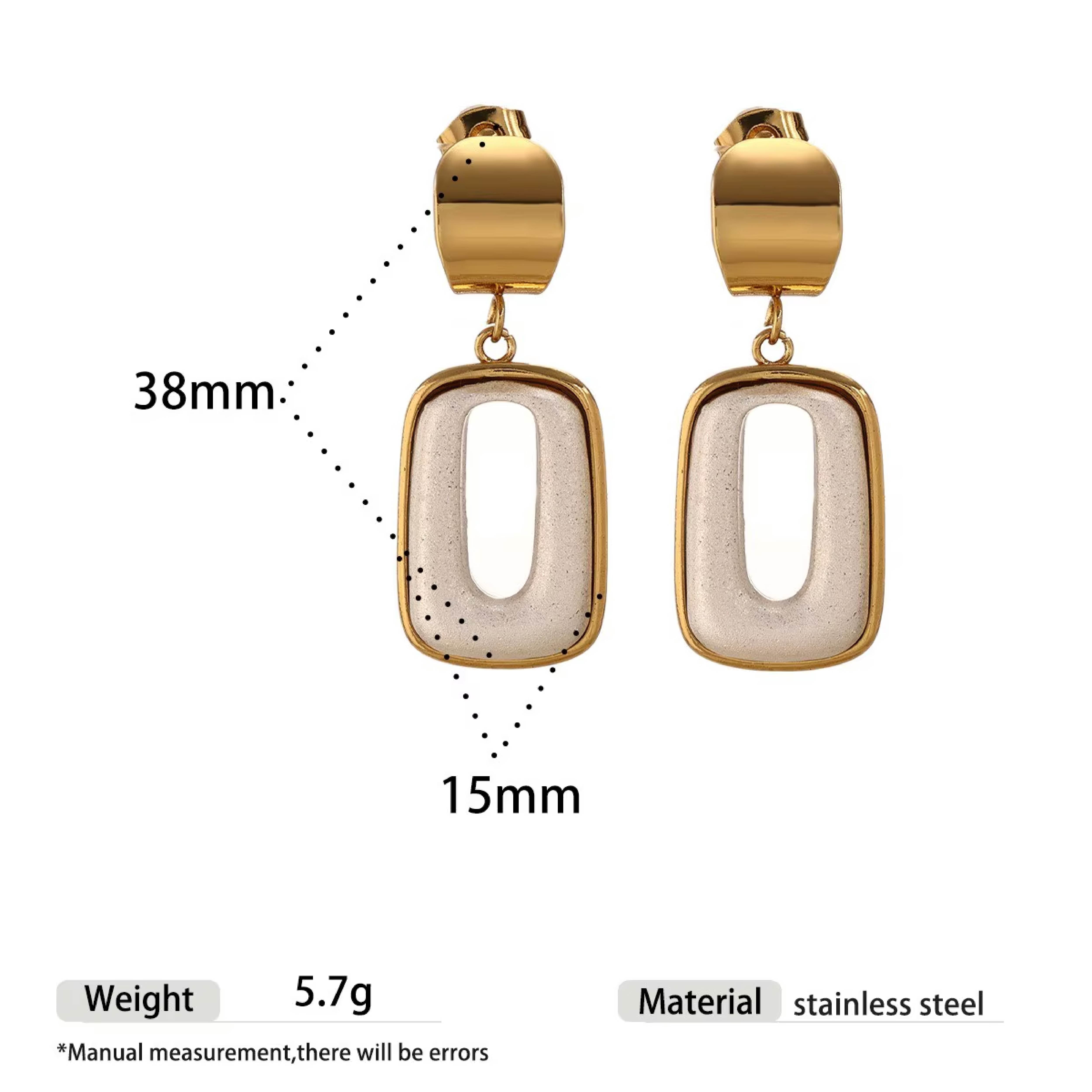 Minimalist Gold & White Rectangle Dangle Earrings