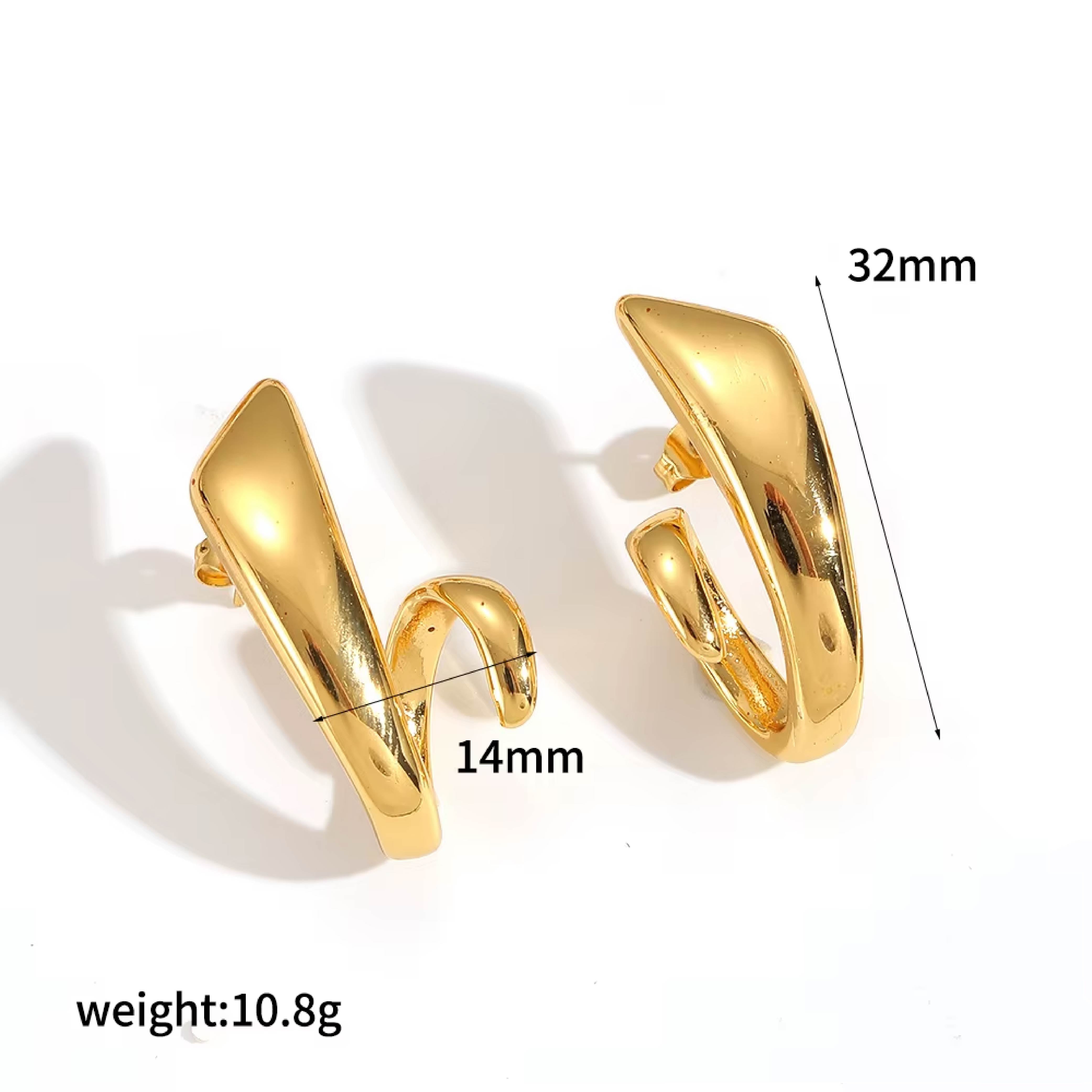 Golden Wave Sculptural Hoop Studs