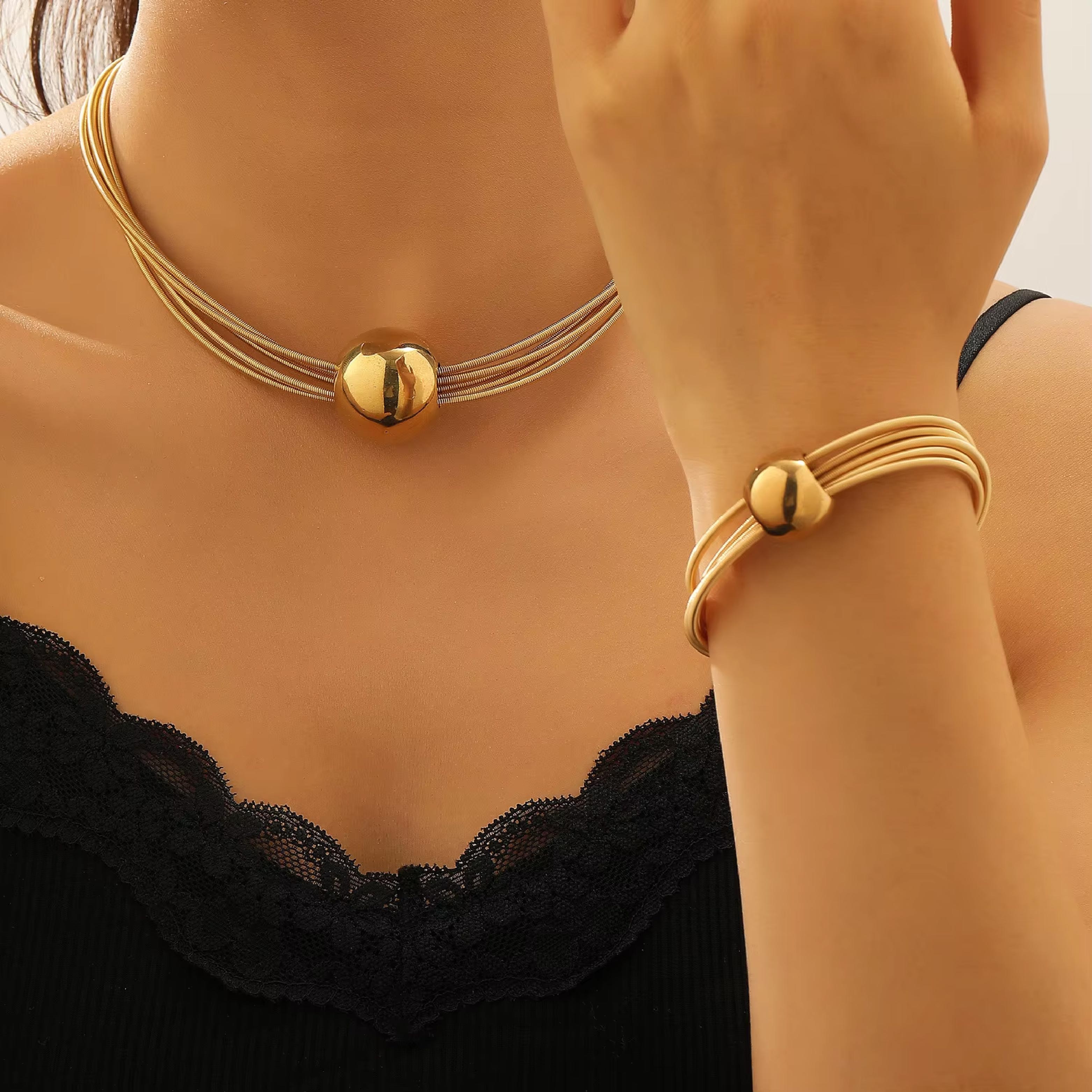 Luxe Duo-Tone Multi-Strand Necklace & Bracelet Set