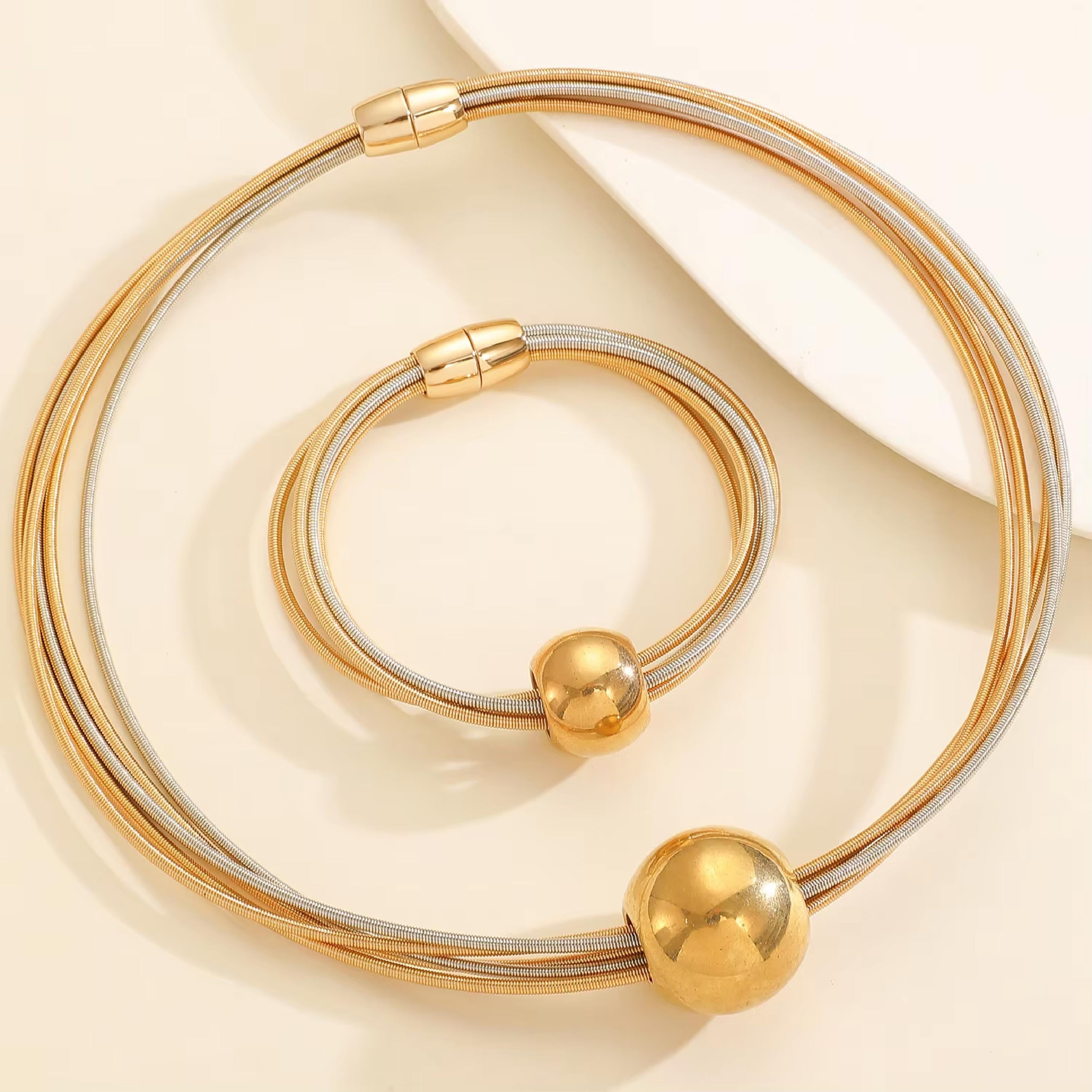 Luxe Duo-Tone Multi-Strand Necklace & Bracelet Set