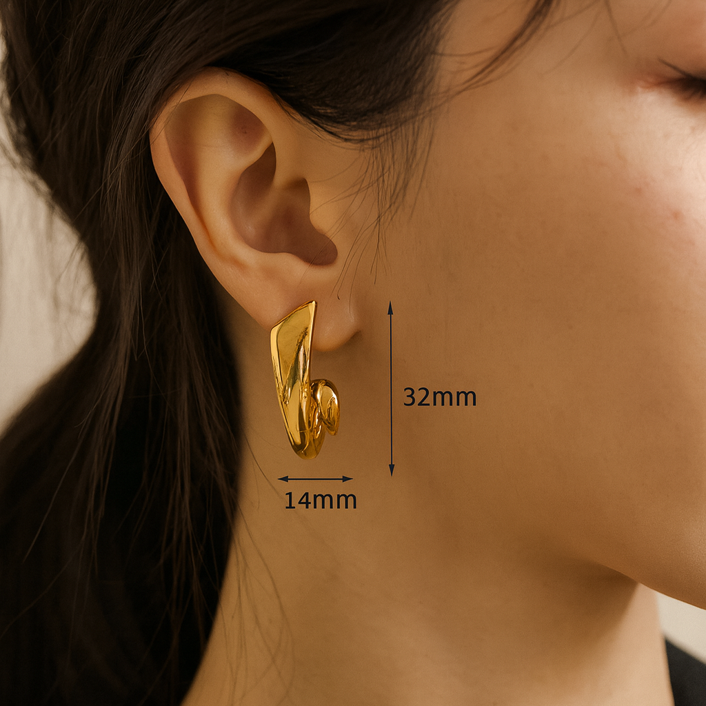 Golden Wave Sculptural Hoop Studs