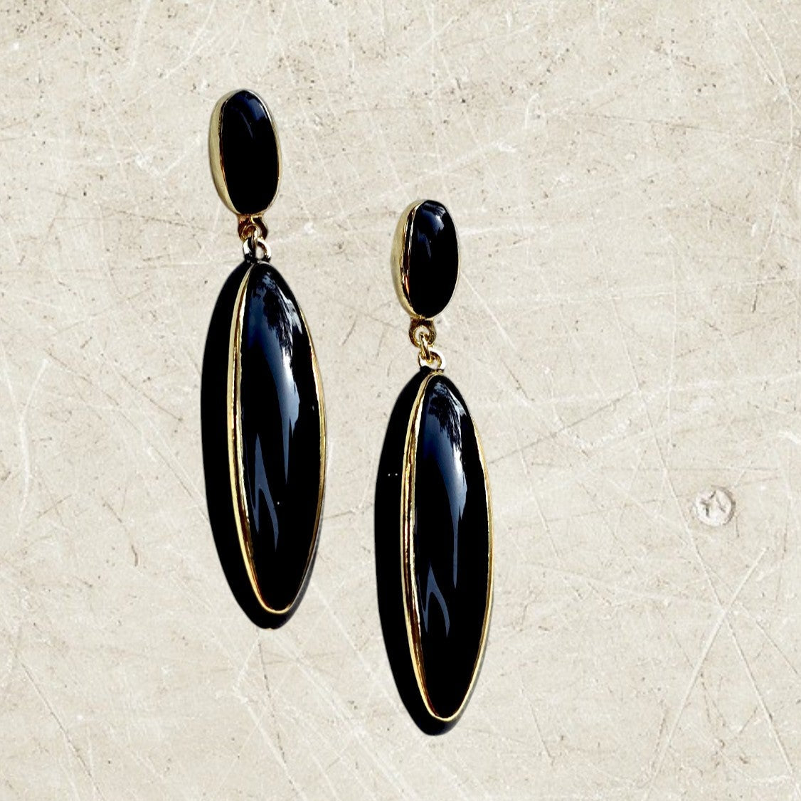 Black Oval Drop Earrings