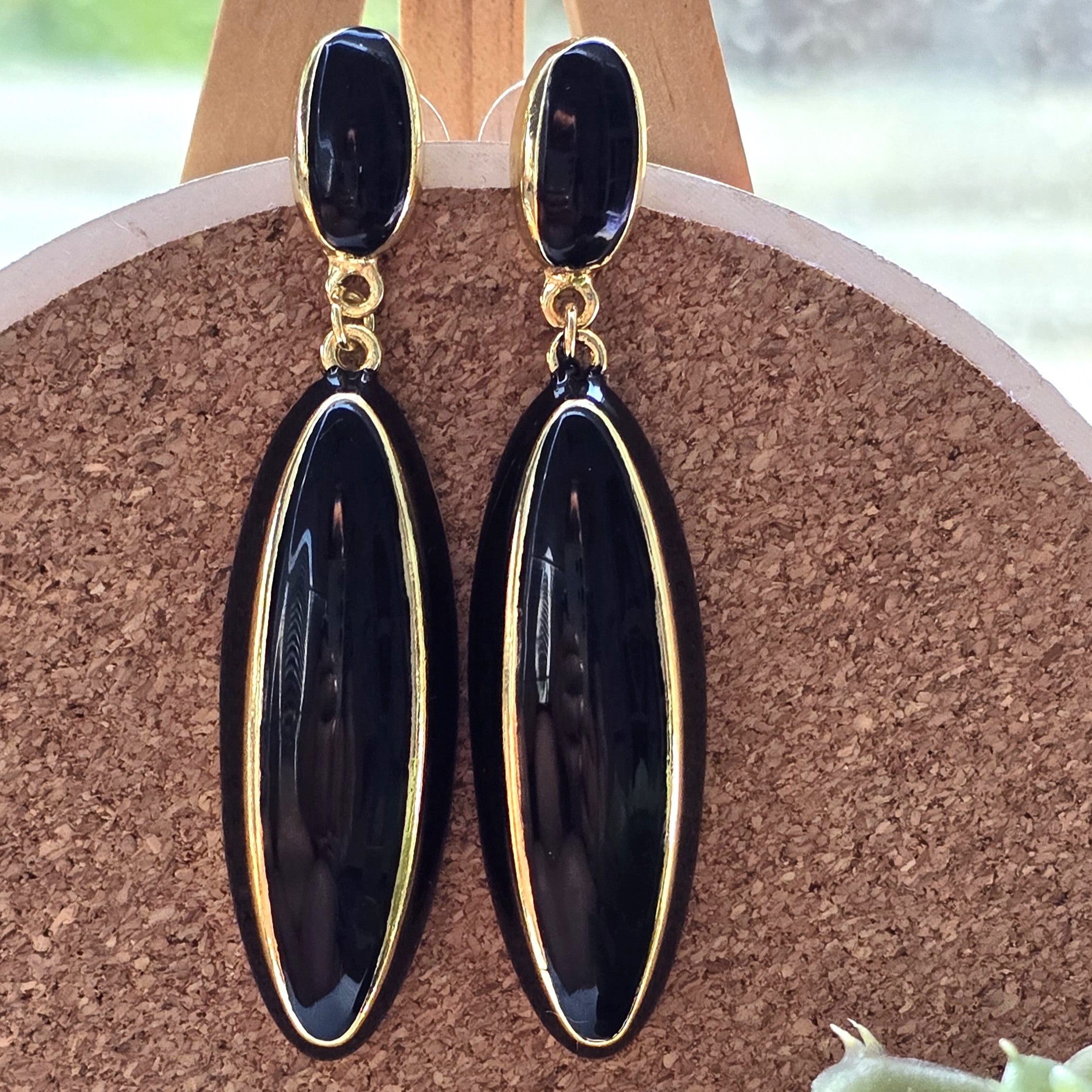 Black Oval Drop Earrings