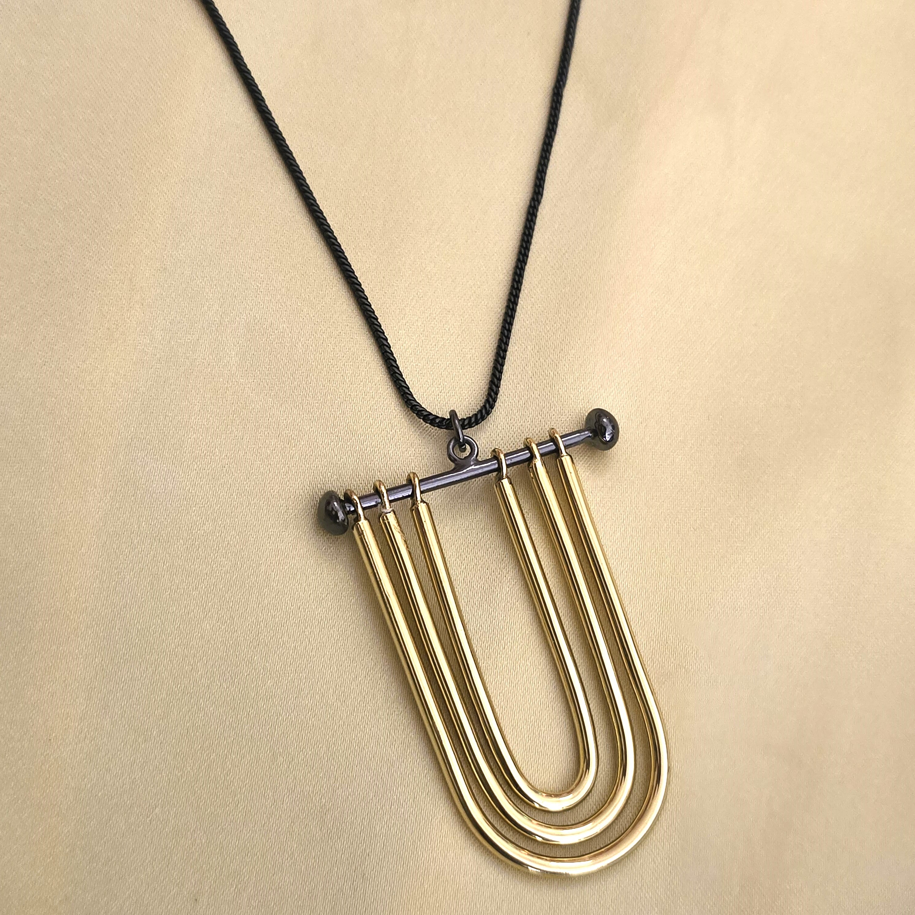 U-Bar Pendant Necklace with Black Chain