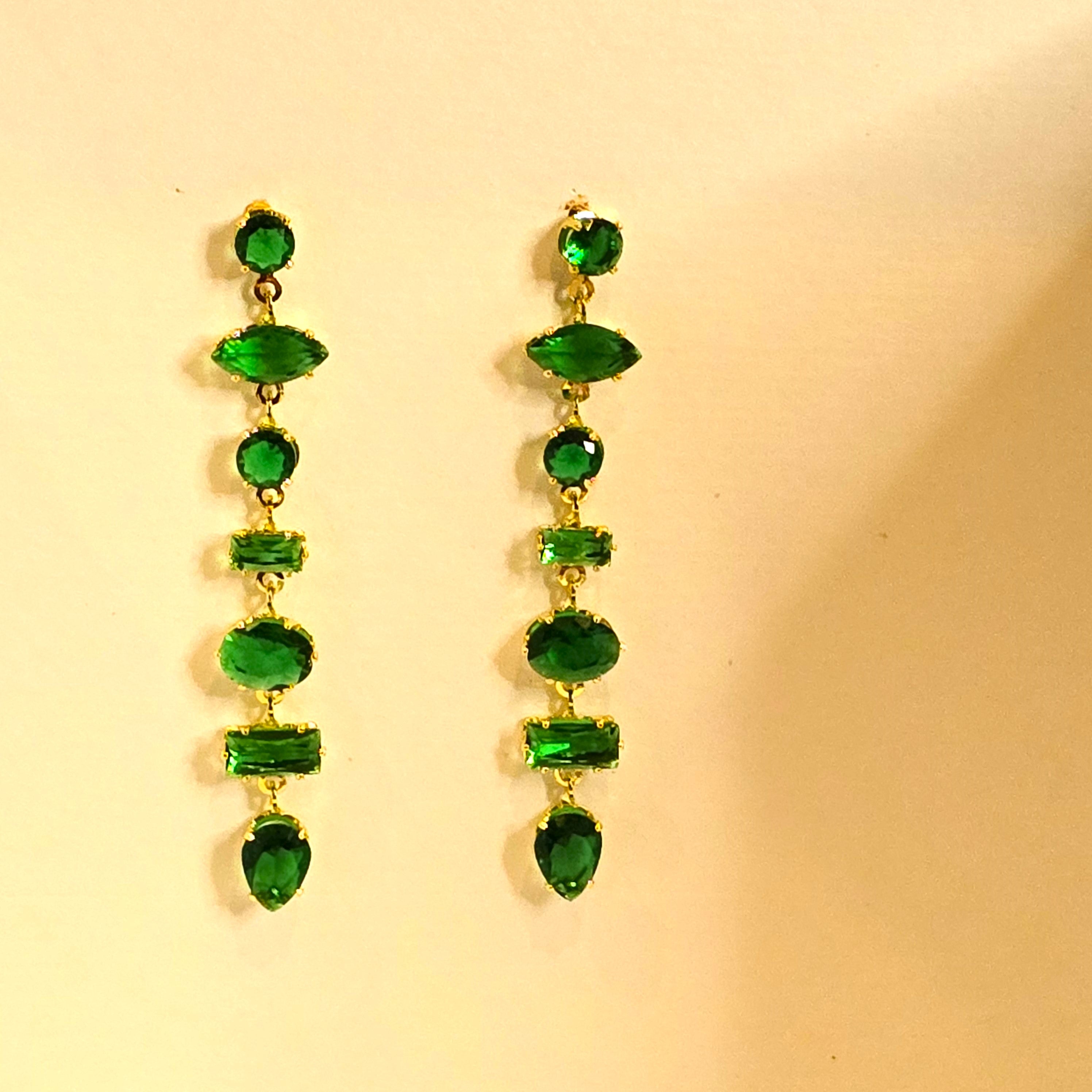 Green Crystal Long Earrings