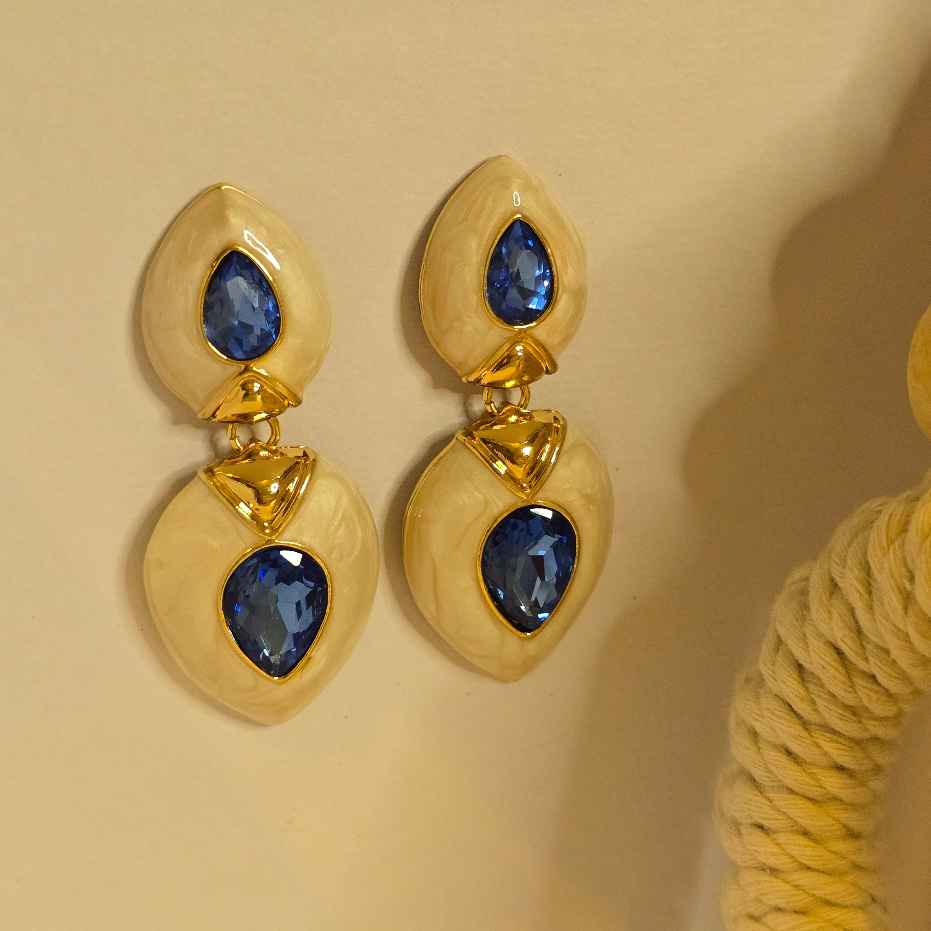 Ivory Drop Blue Crystal Earrings