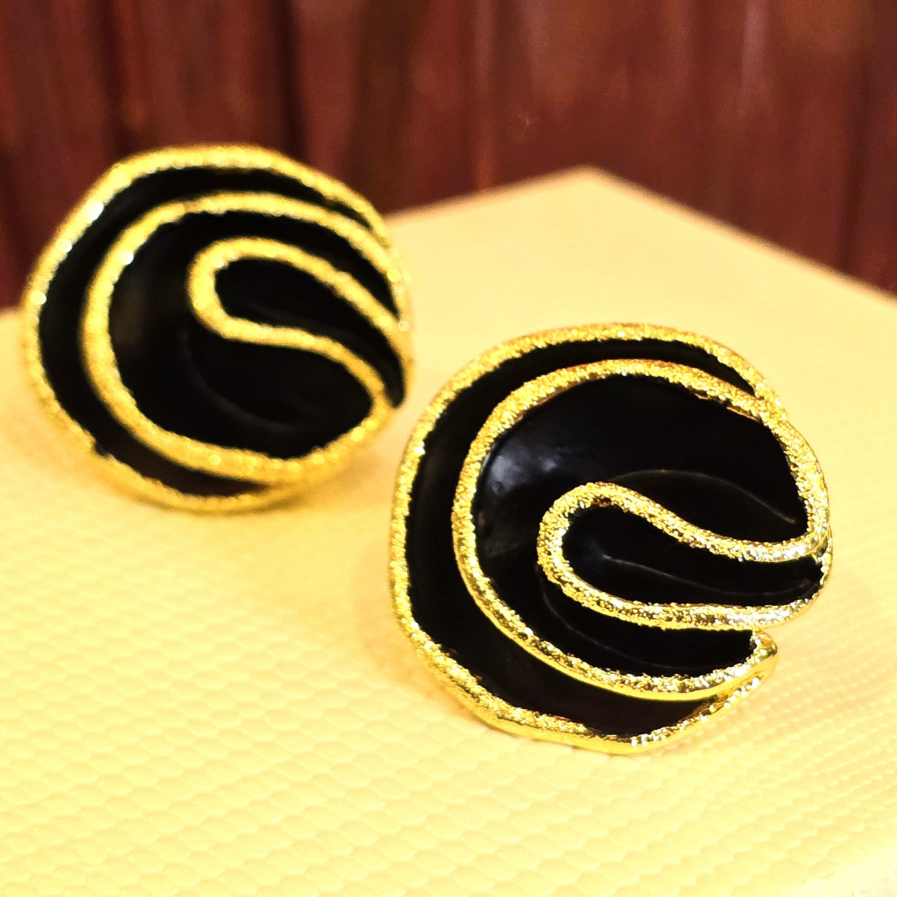 Midnight Swirl Gold & Black Stud Earrings