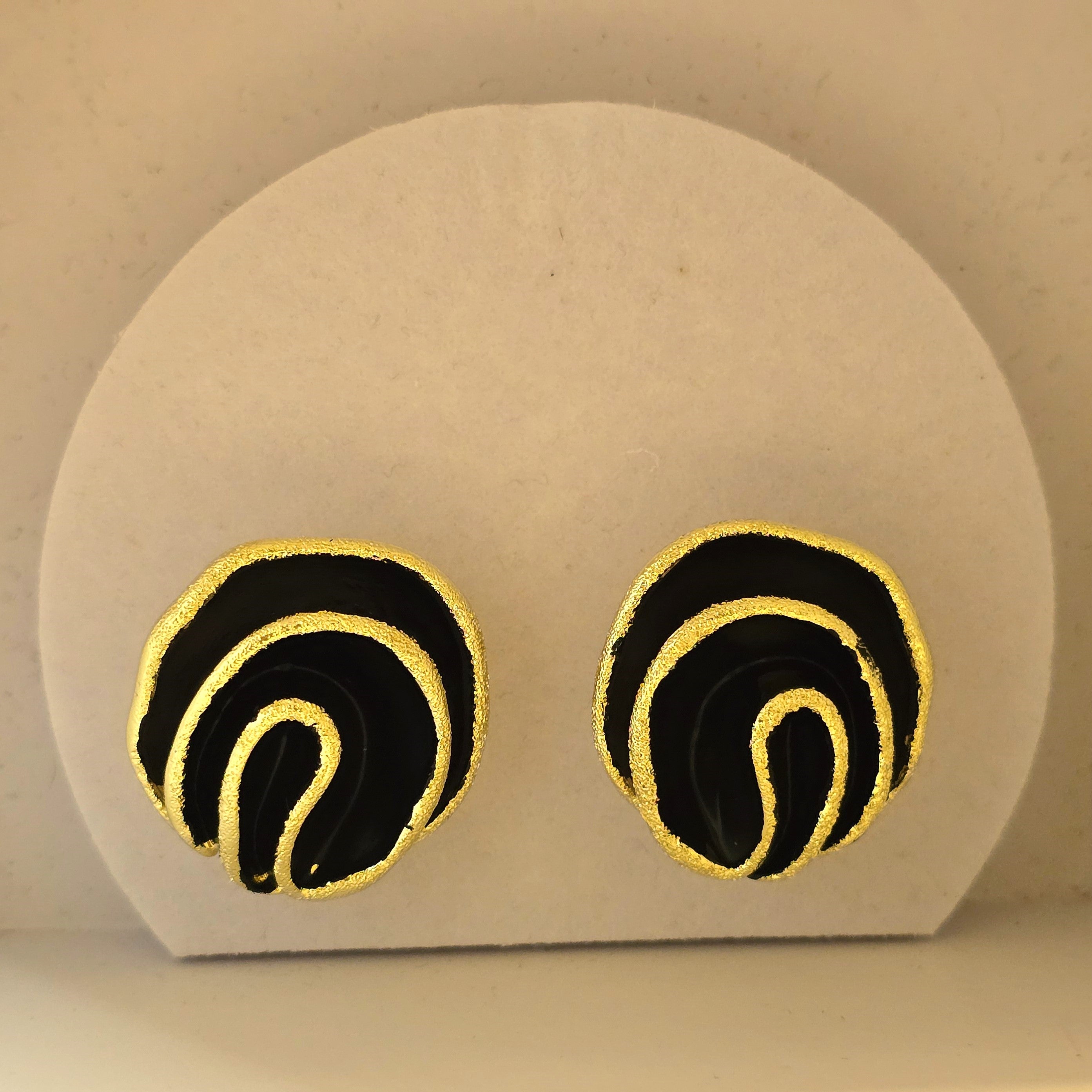 Midnight Swirl Gold & Black Stud Earrings