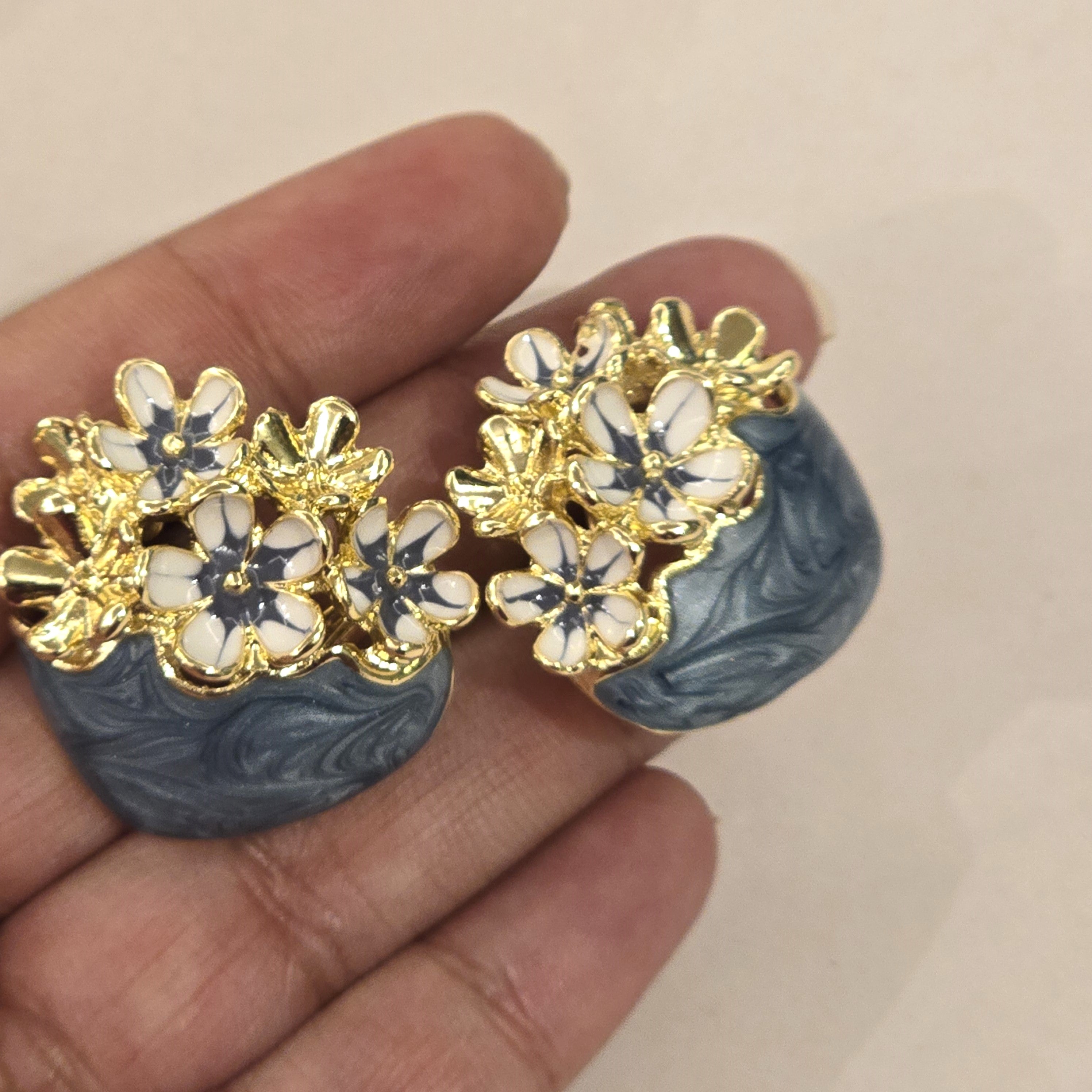 Blue Blossom Square Stud Earrings
