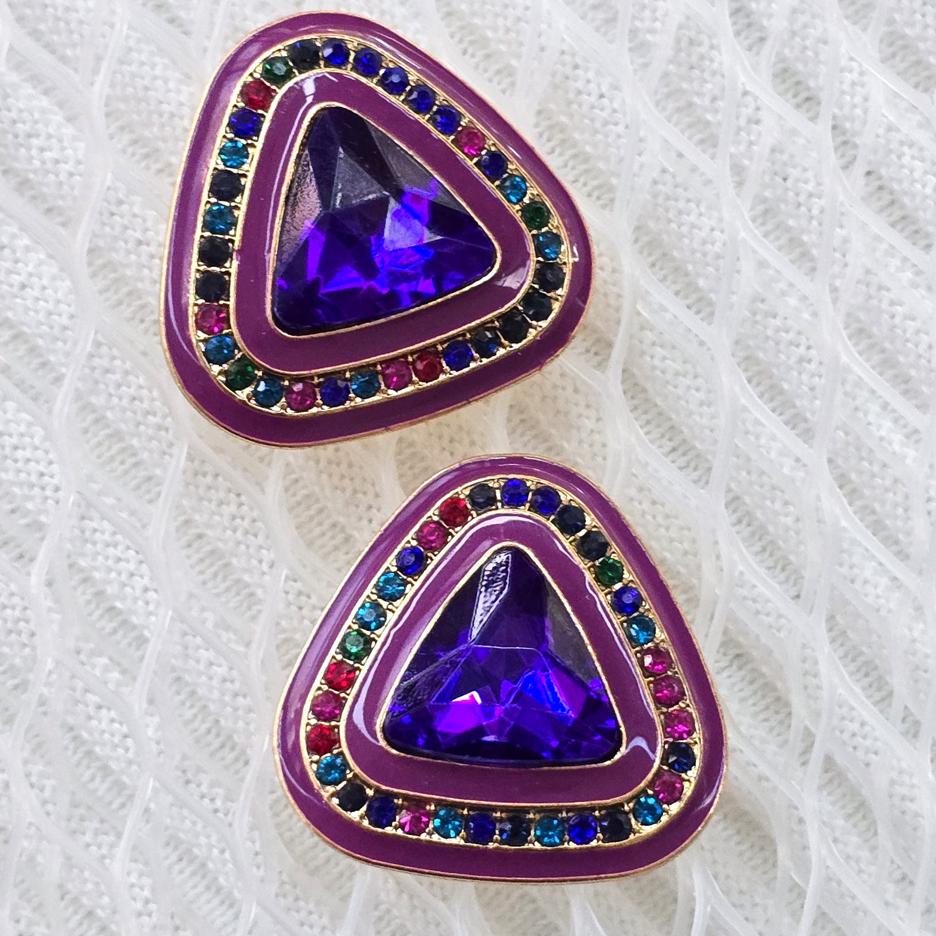 Purple Triangle Crystal Stud Earring