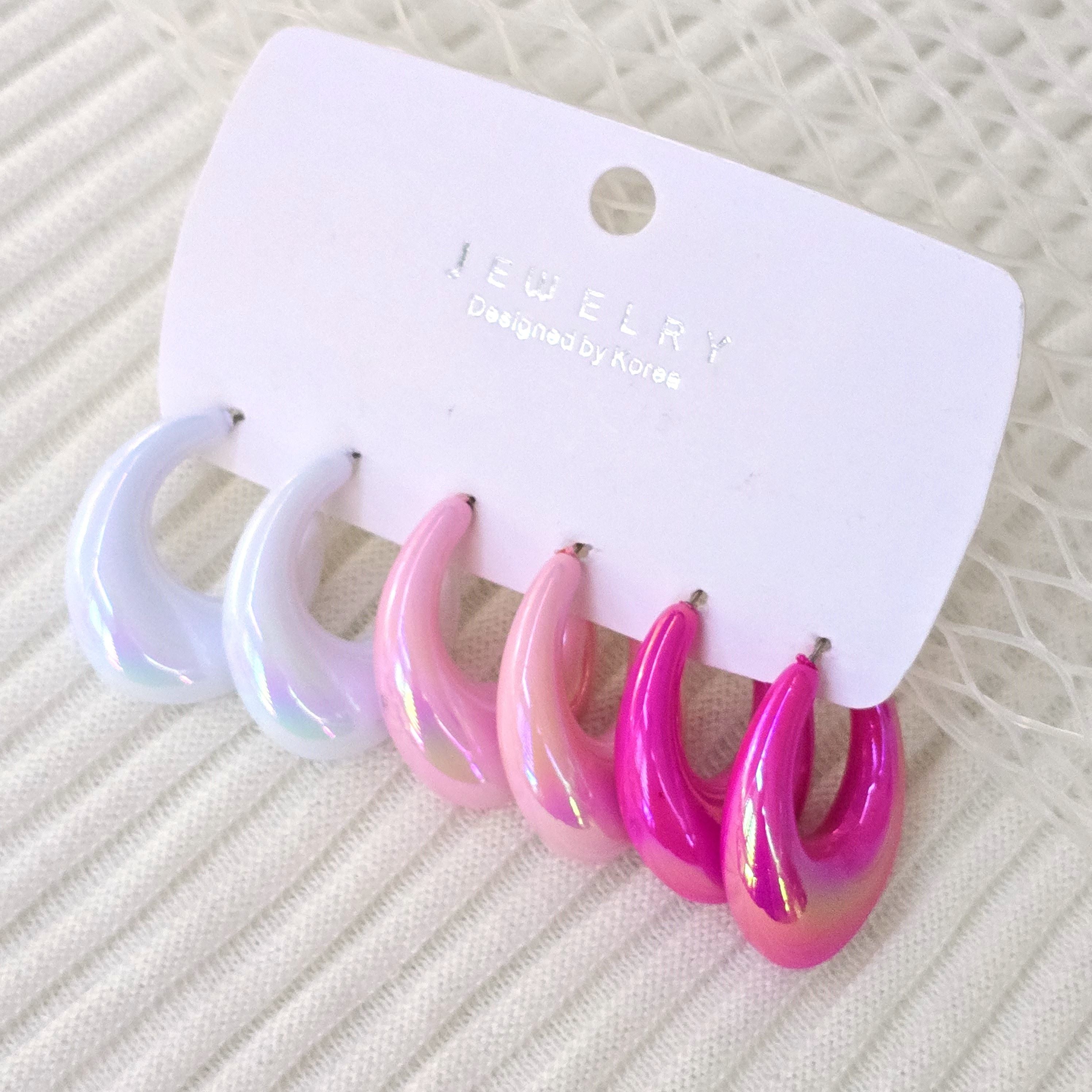 Candy Pastel Acrylic Hoop Earrings – 3 Pair Set