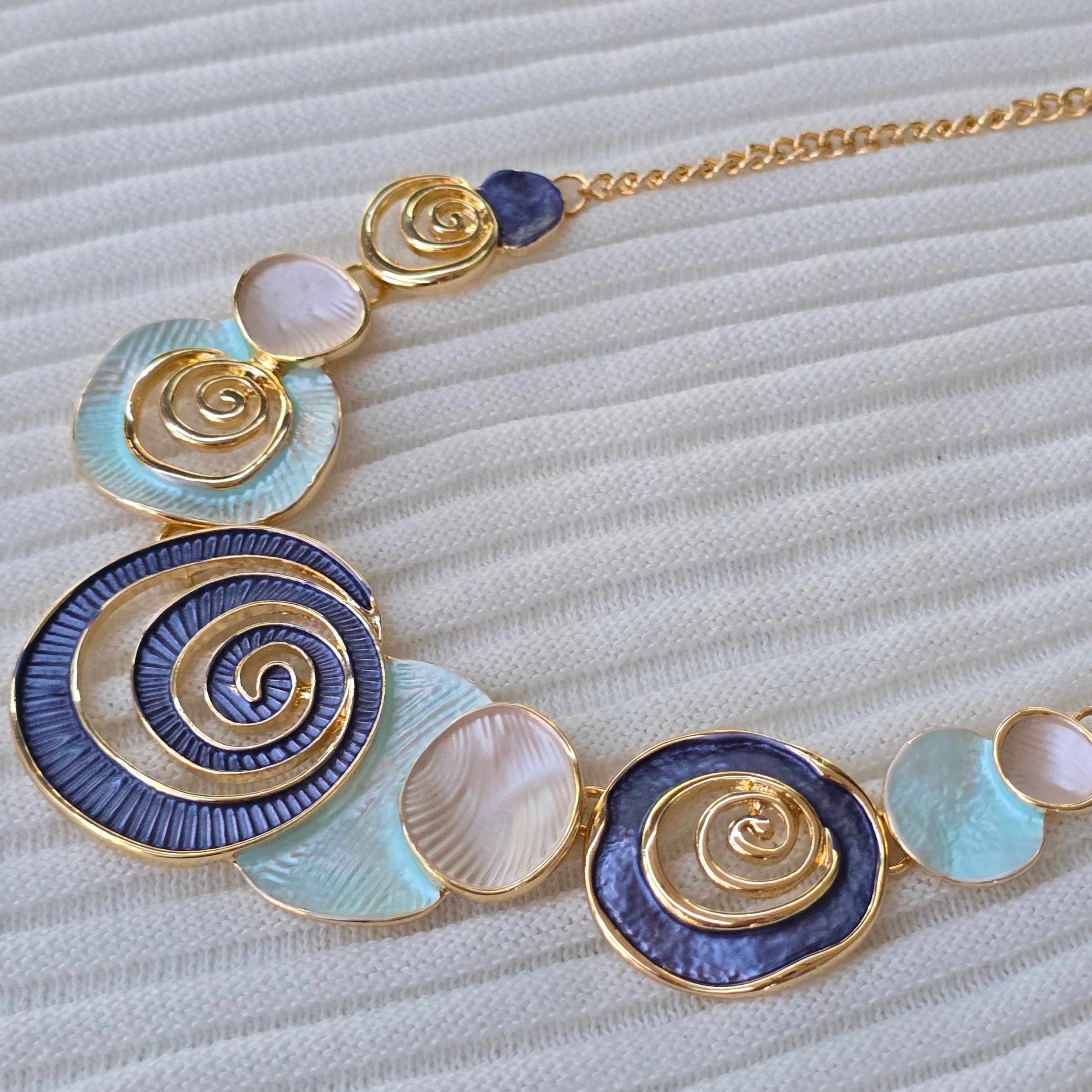 Ocean Spiral Enamel Statement Necklace