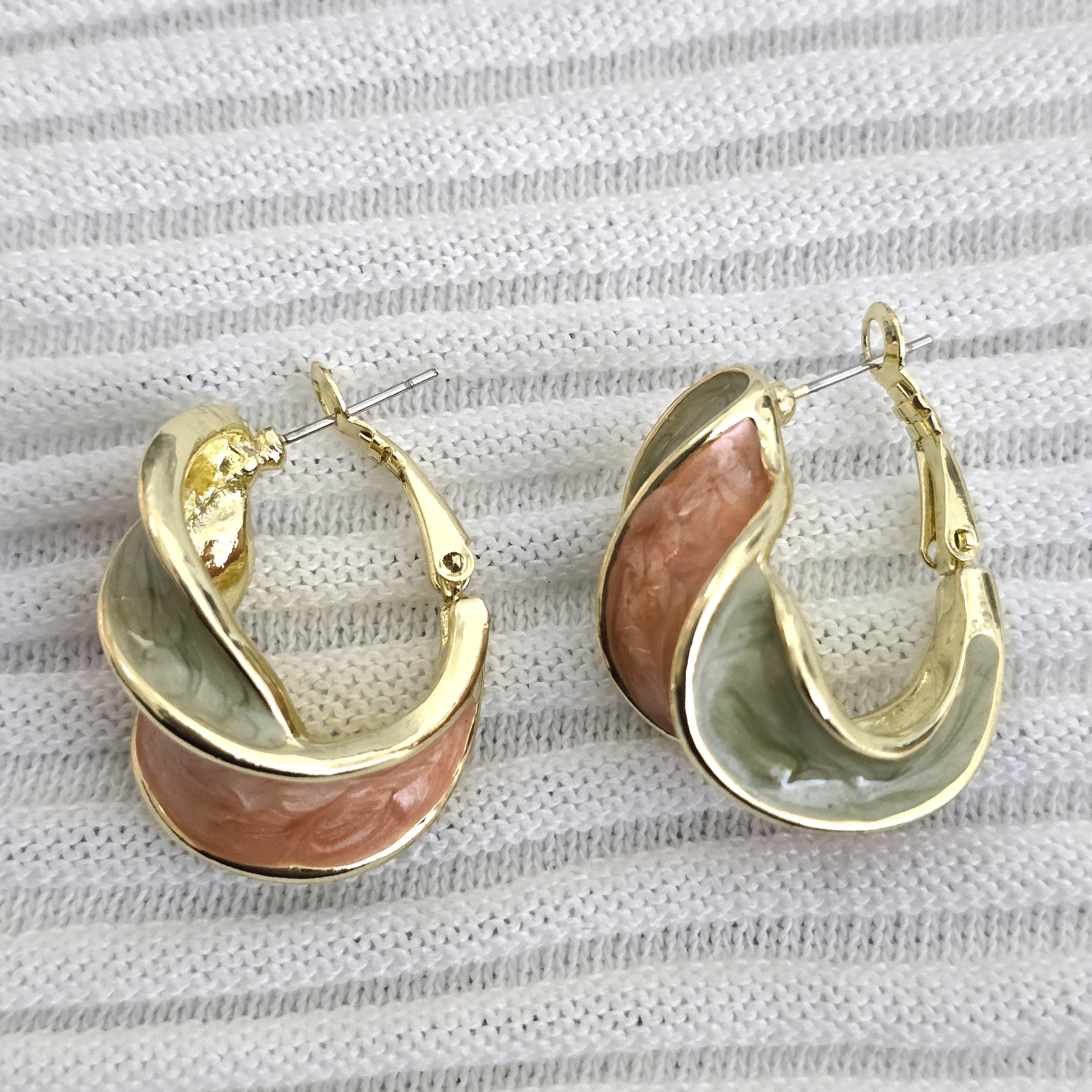 Green-Orange Twist Stud Earrings
