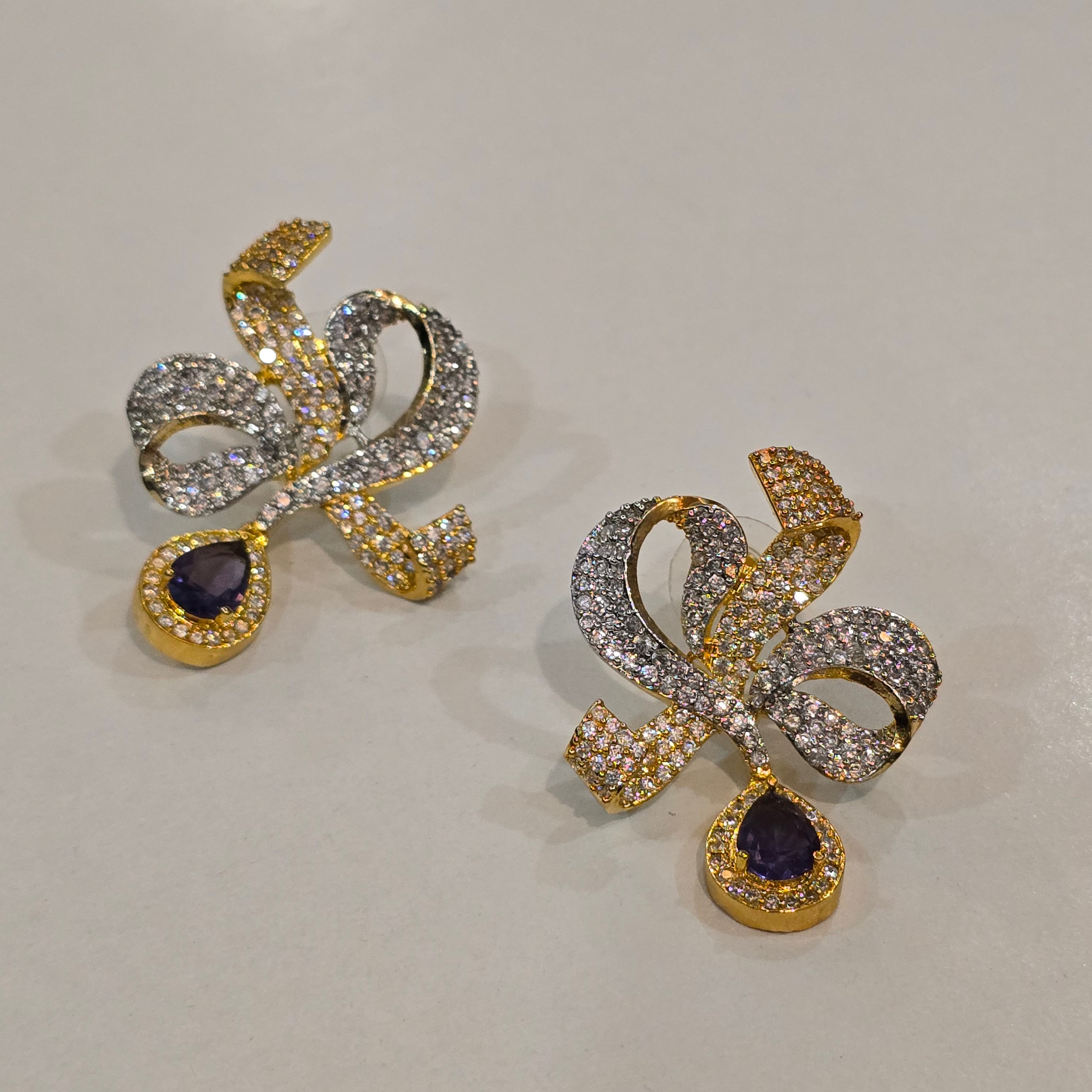 Royal Purple Drop Bow Earrings