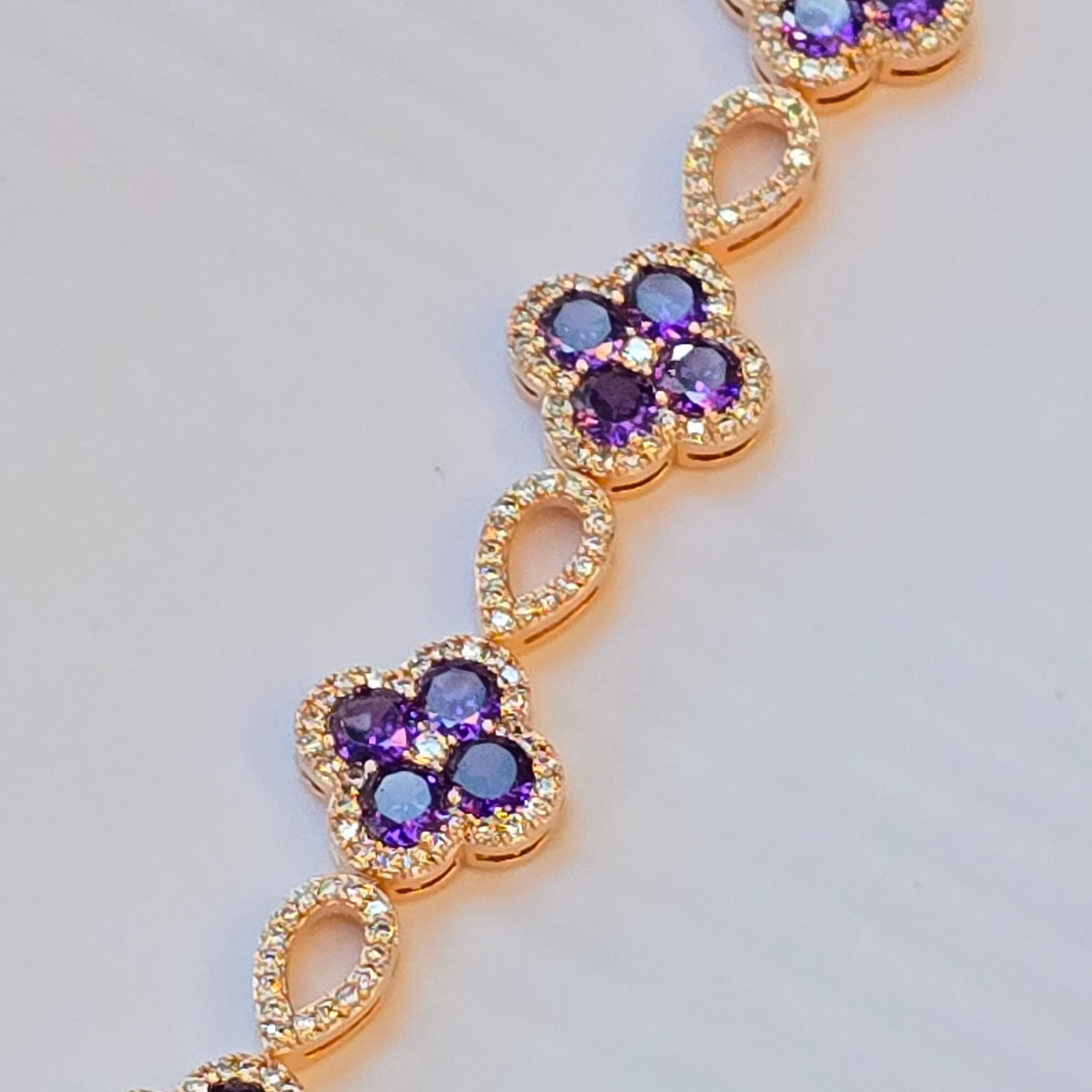 Amethyst Rose Gold 7 Clover Bracelet