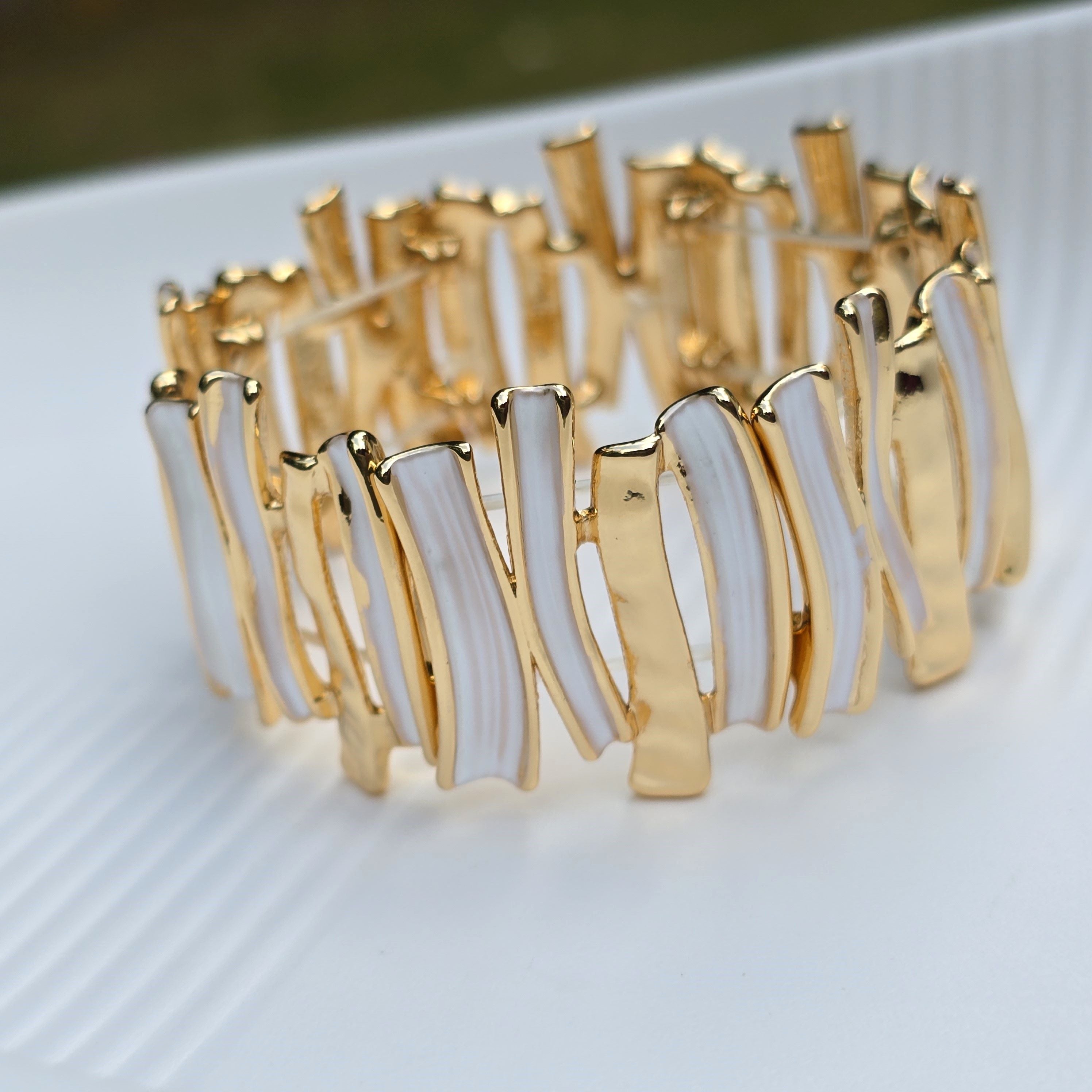 Ivory Wave Gold-Tone Statement Cuff Bracelet