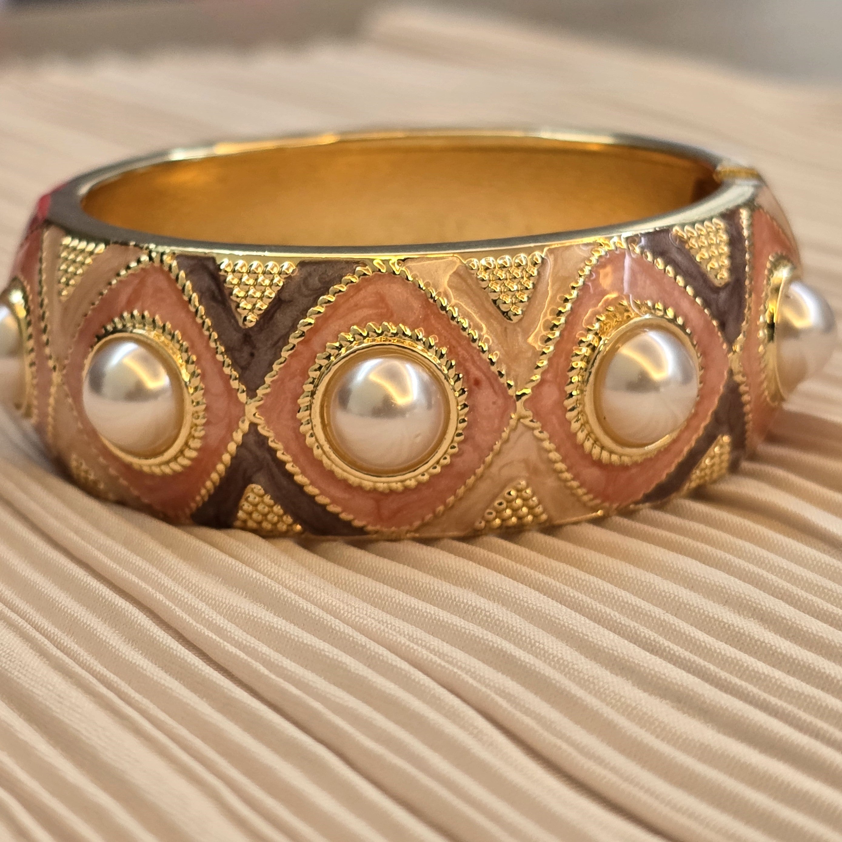 Peach Pearl Enamel Cuff