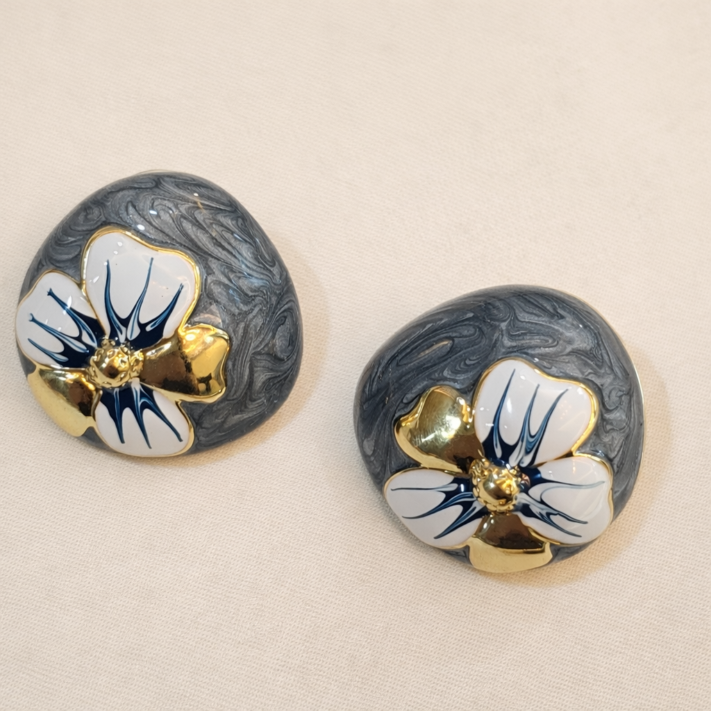 Grey Blossom Enamel Jewellery Set