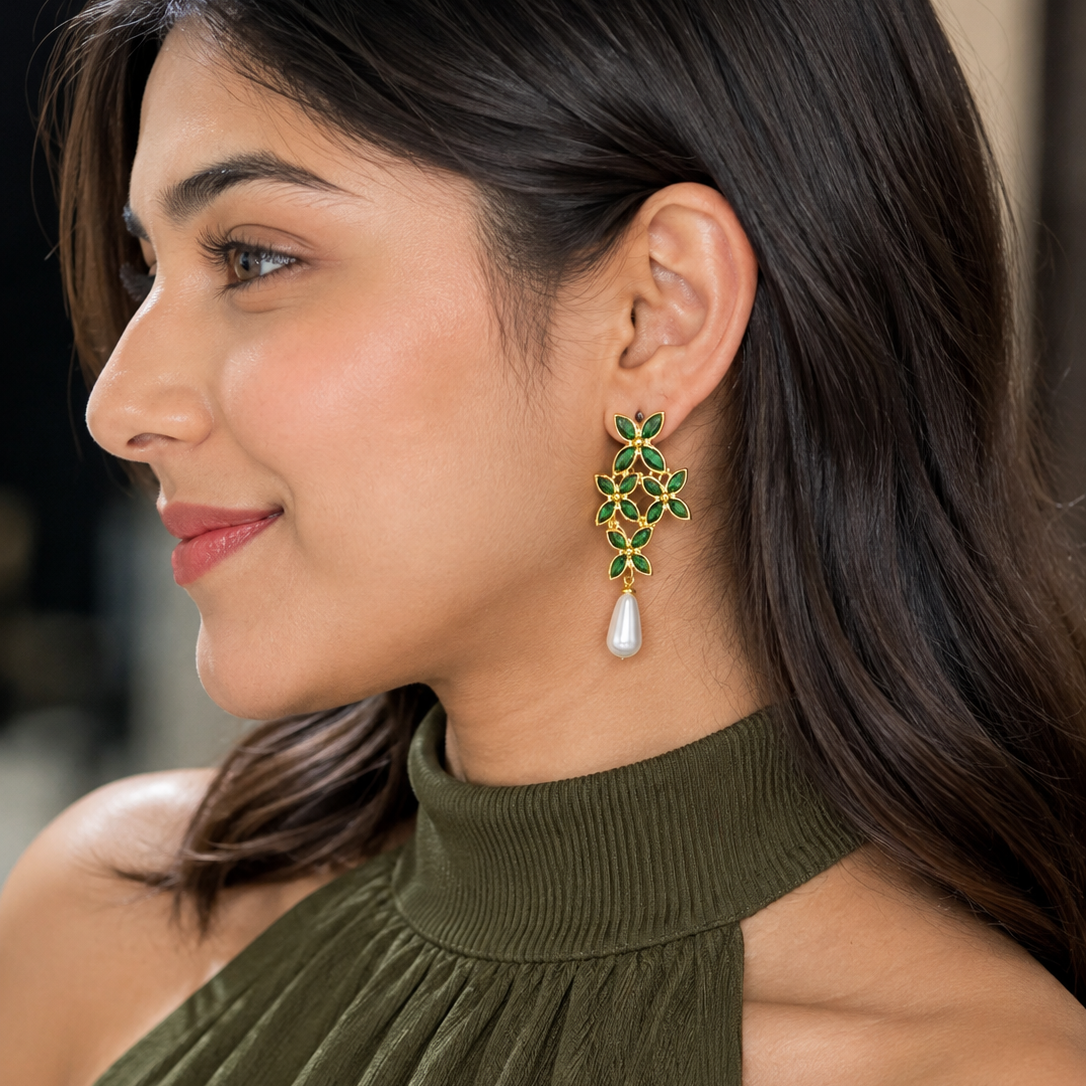 Emerald Pearl Drop Earrings