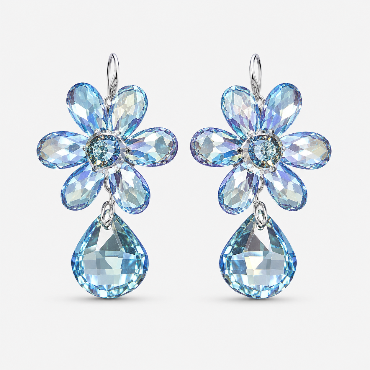 Azure Bloom Crystal Drop Earrings