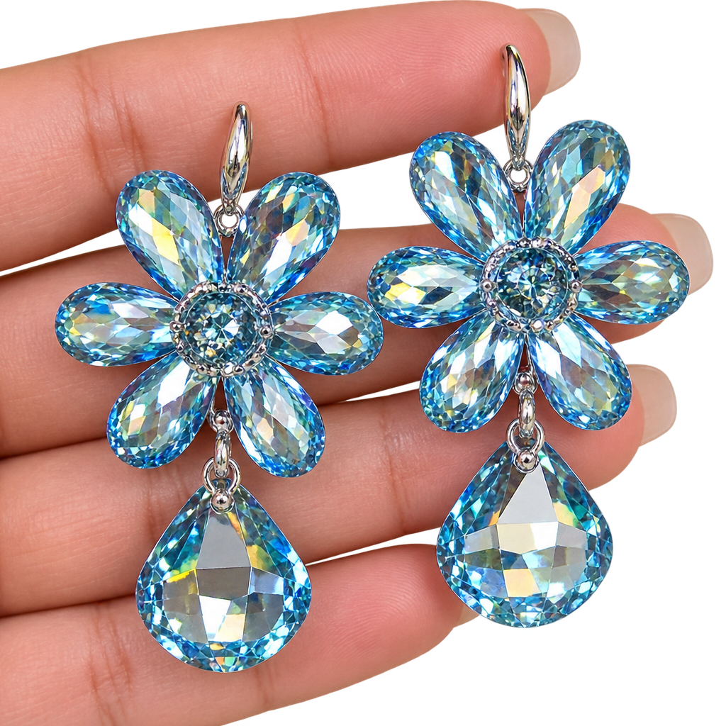 Azure Bloom Crystal Drop Earrings