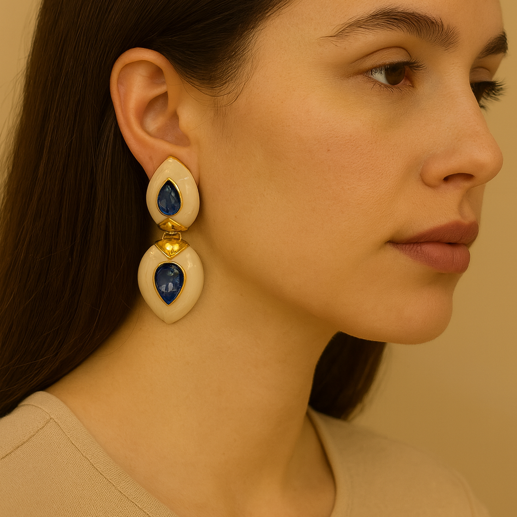 Ivory Drop Blue Crystal Earrings