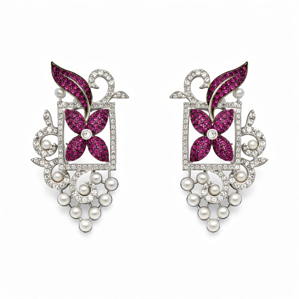 Royal Orchid Pearl Drop Earrings