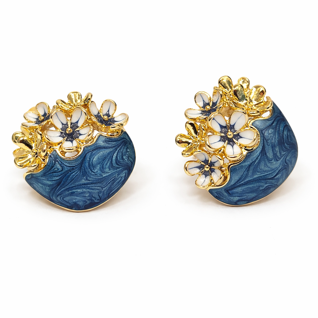 Blue Blossom Square Stud Earrings