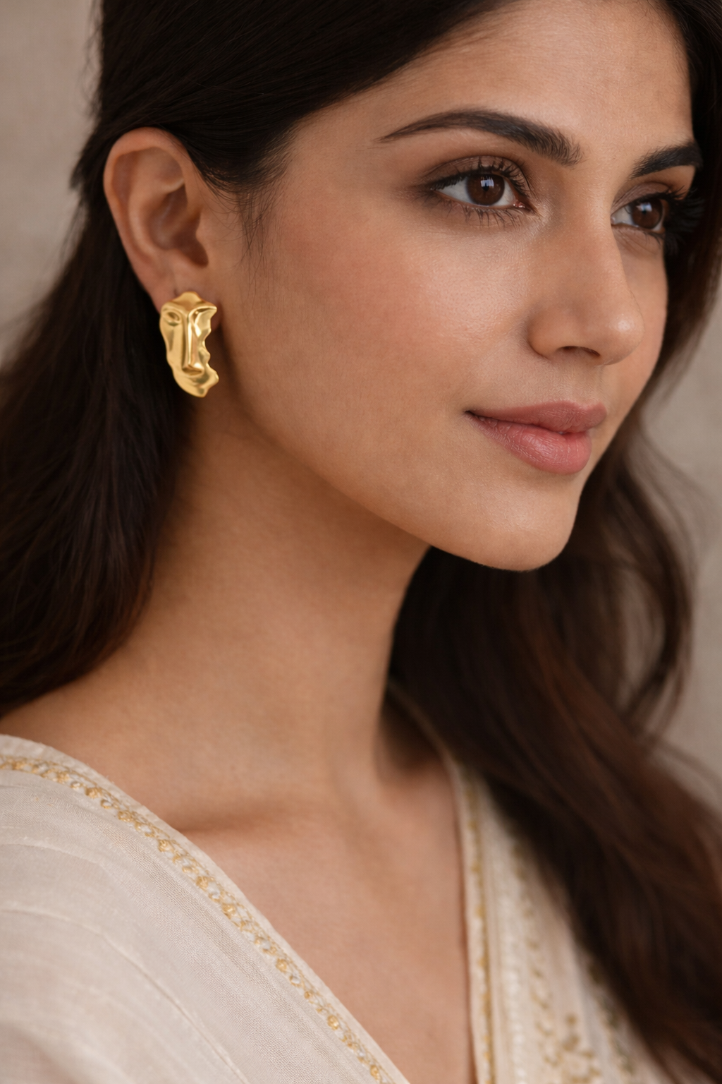 Golden Muse Face Stud Earrings