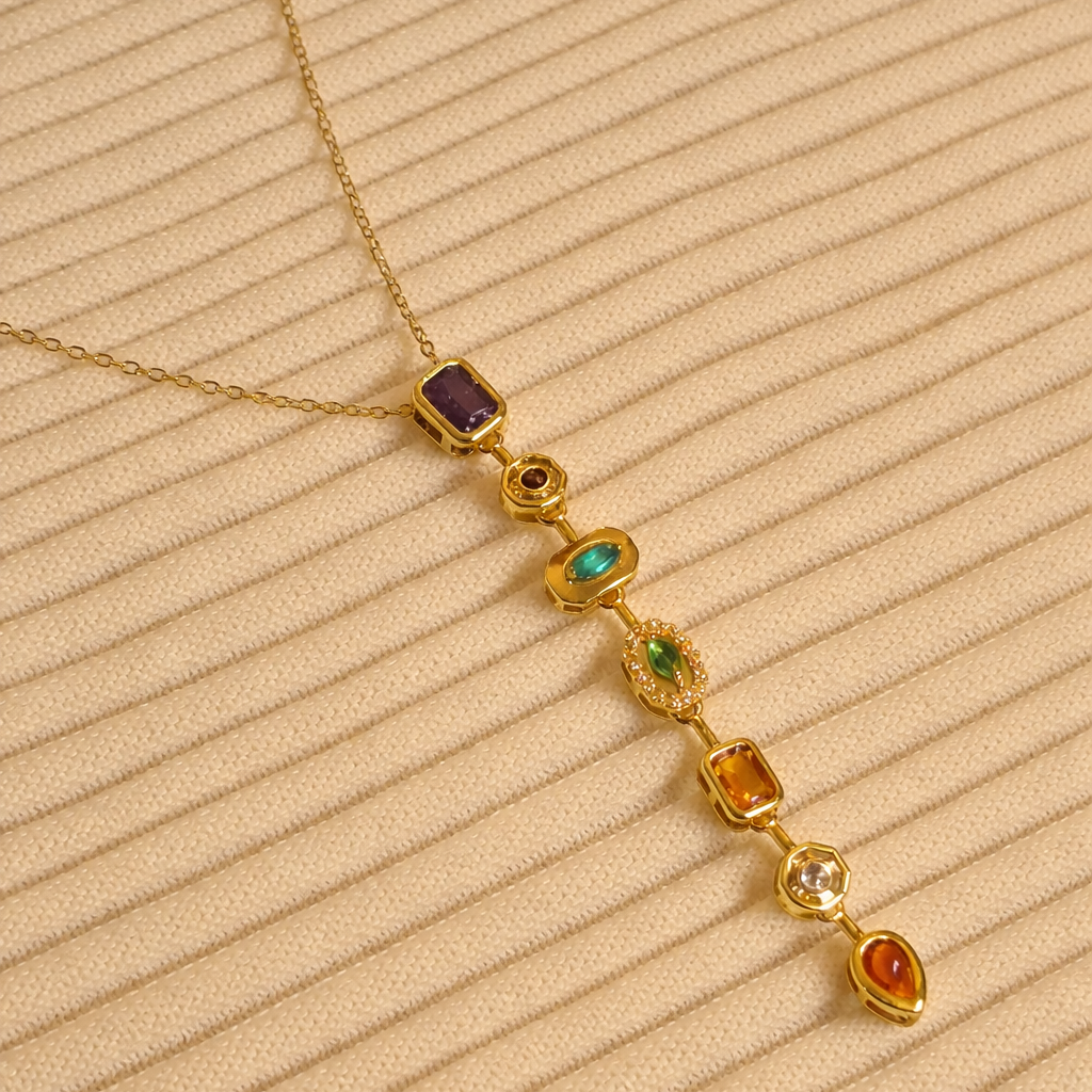 Multi-Gem Vertical Drop Necklace