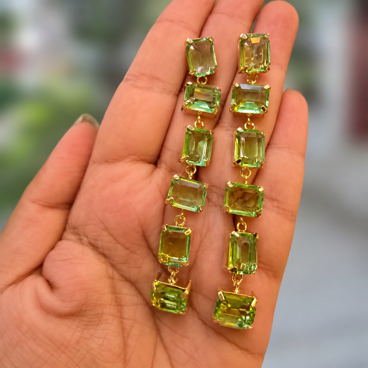 Green Crystal Drop Earrings