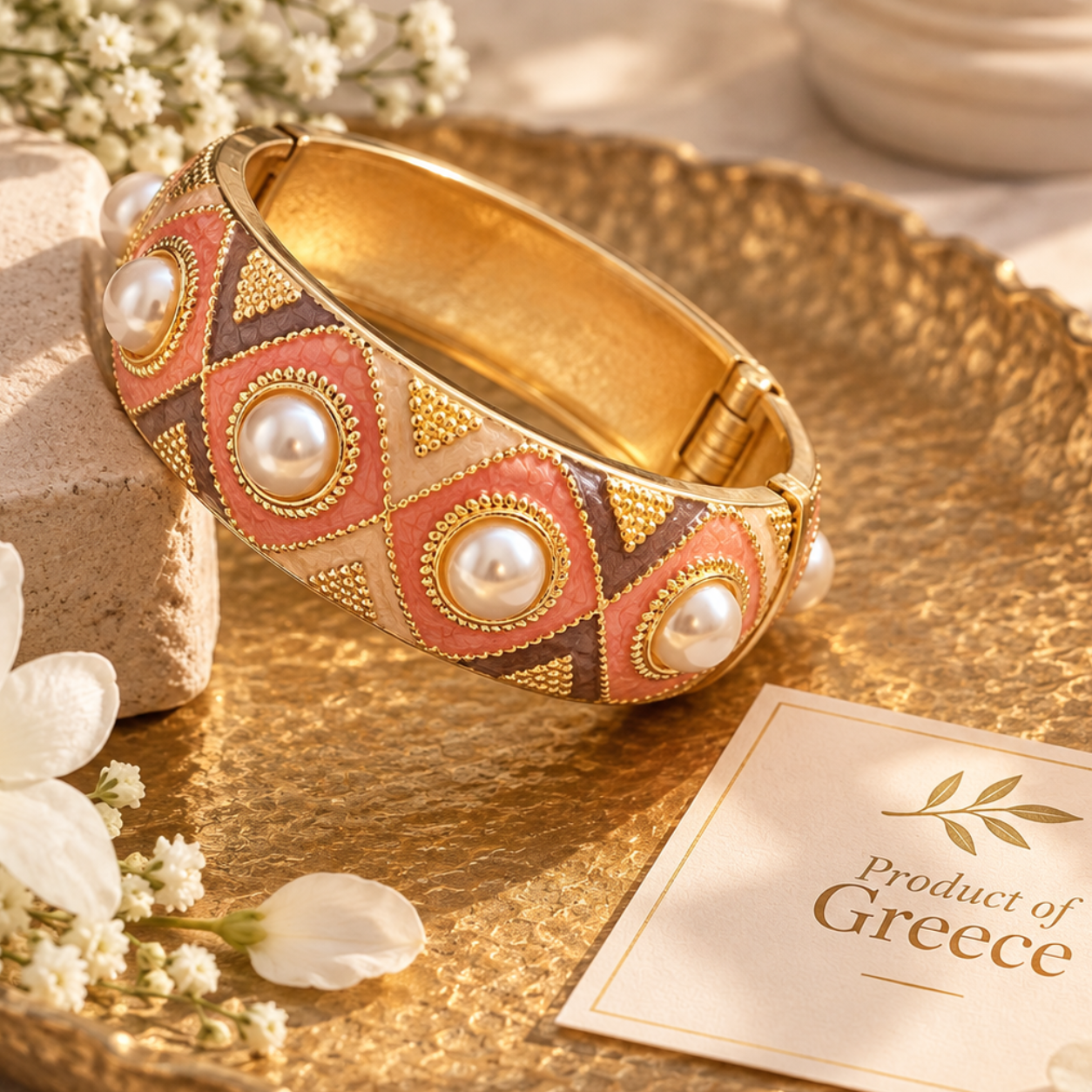 Peach Pearl Enamel Cuff