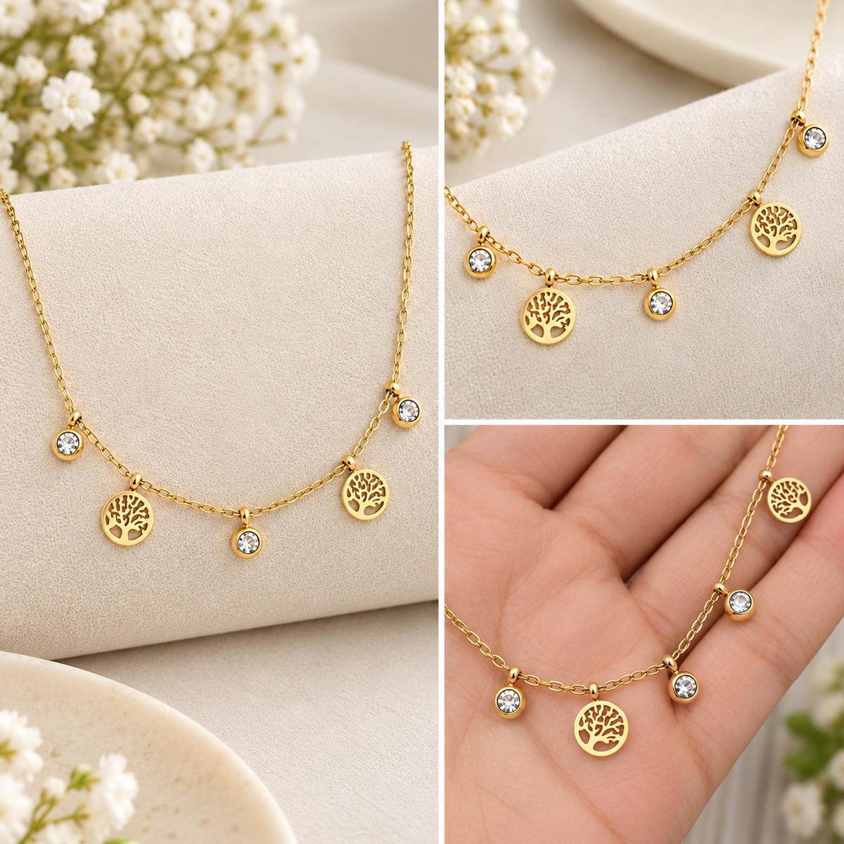 Golden Tree of Life Charm Necklace