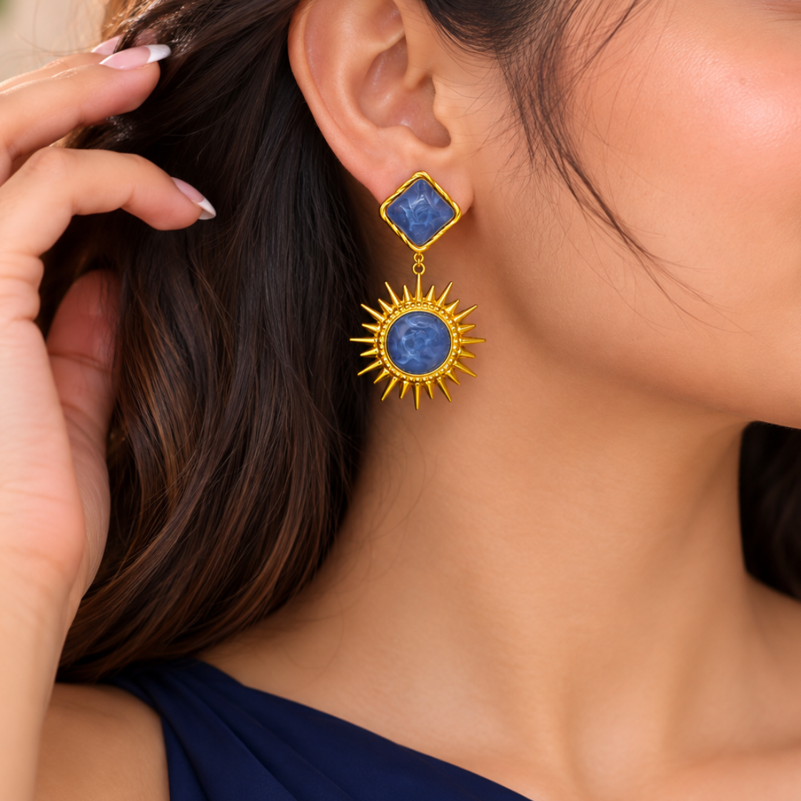 Blue Halo Statement Earrings