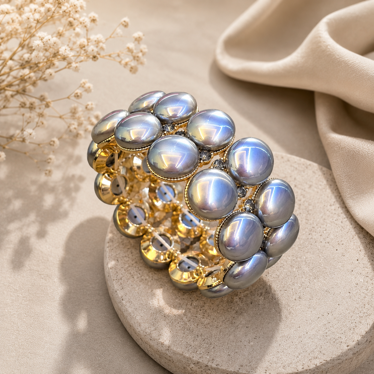 Silver-Tone & Gold Stretchable Statement Bracelet