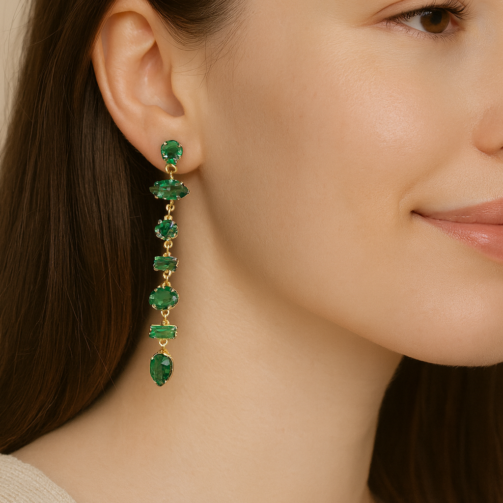 Green Crystal Long Earrings
