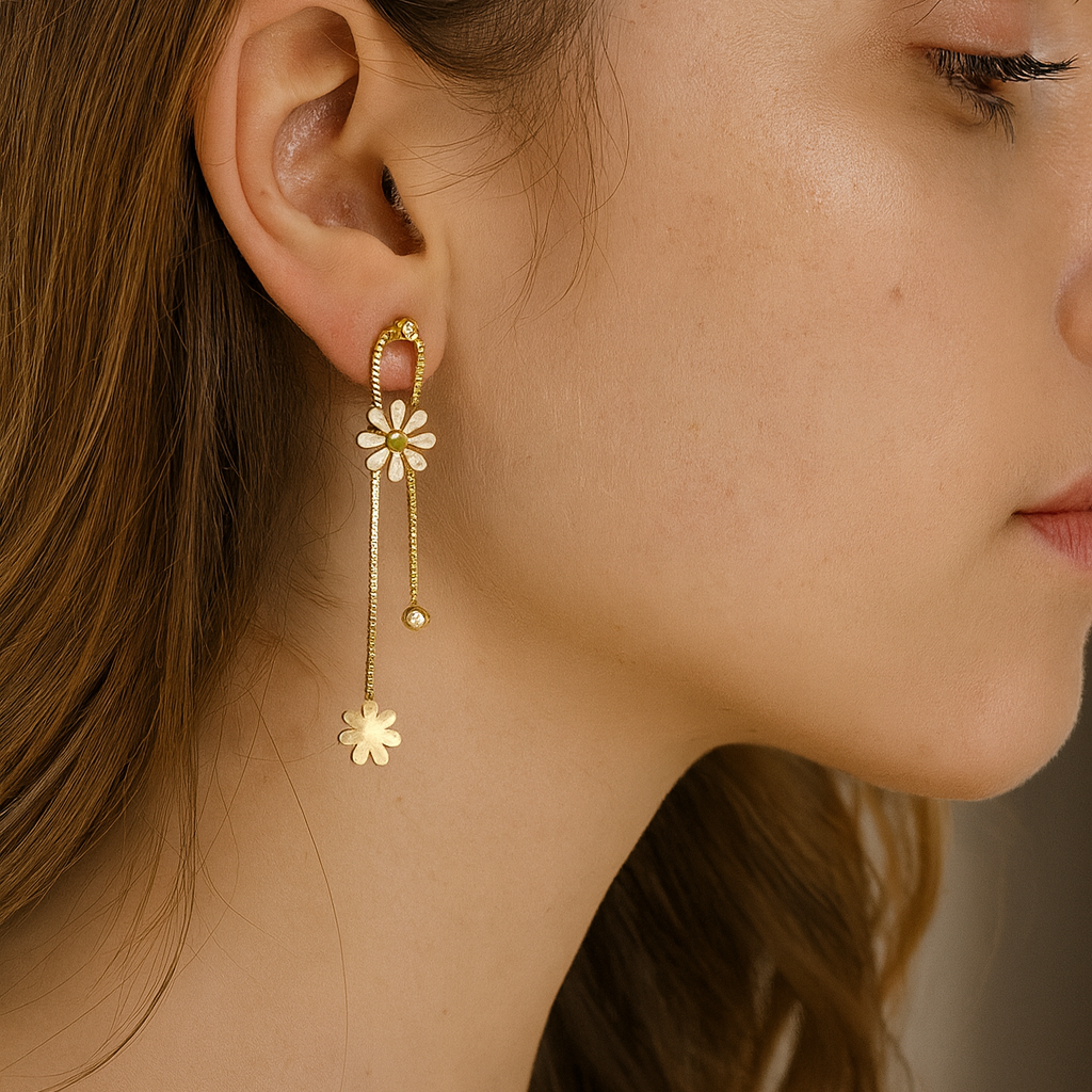 Golden Daisy Drop Earrings