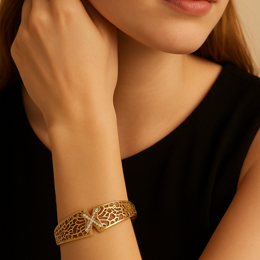 Cross Filigree Gold Bracelet ( Dubai style )