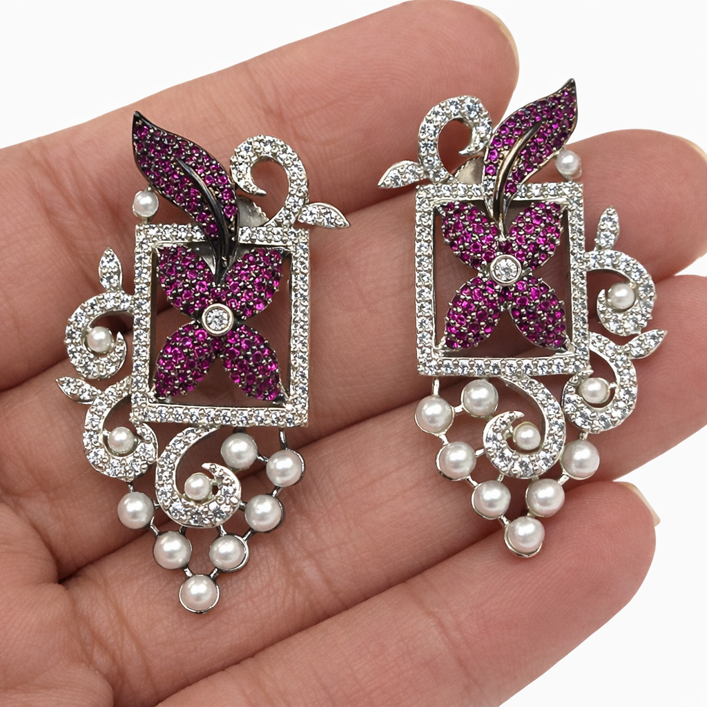Royal Orchid Pearl Drop Earrings