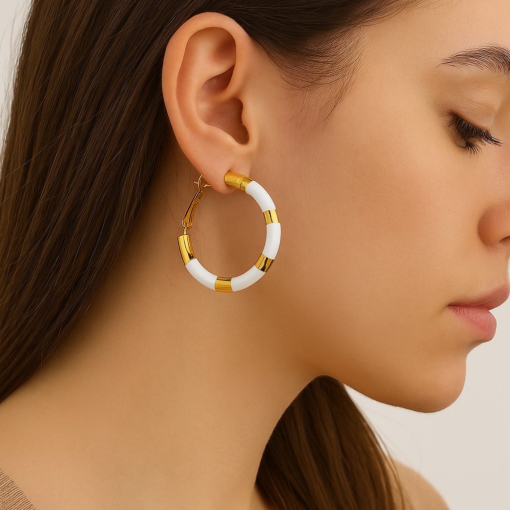 Classic White & Gold Chunky Hoop Earrings